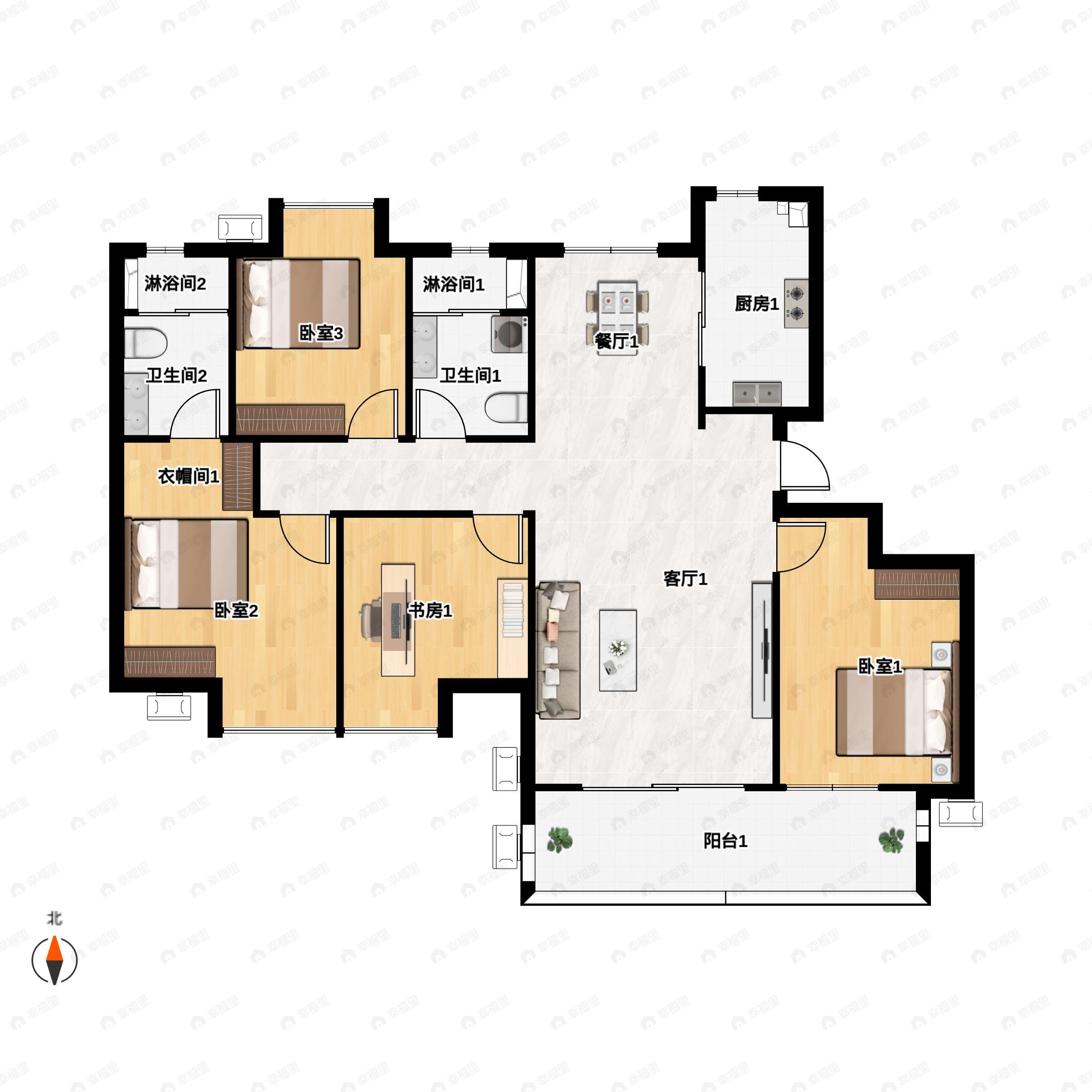 中梁中辉名门山河樾4室2厅2卫户型图