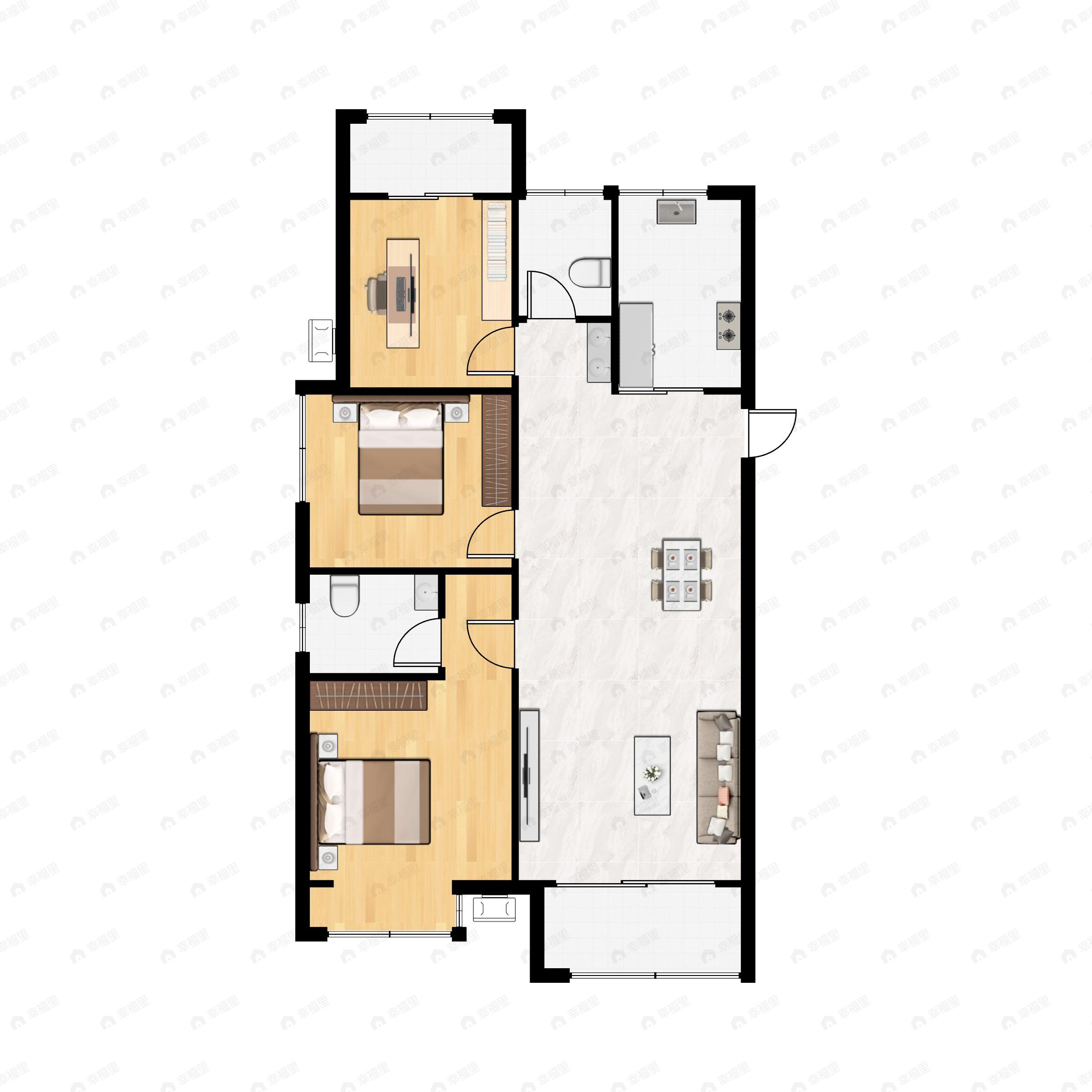 3室2厅2卫建面119平南户型图