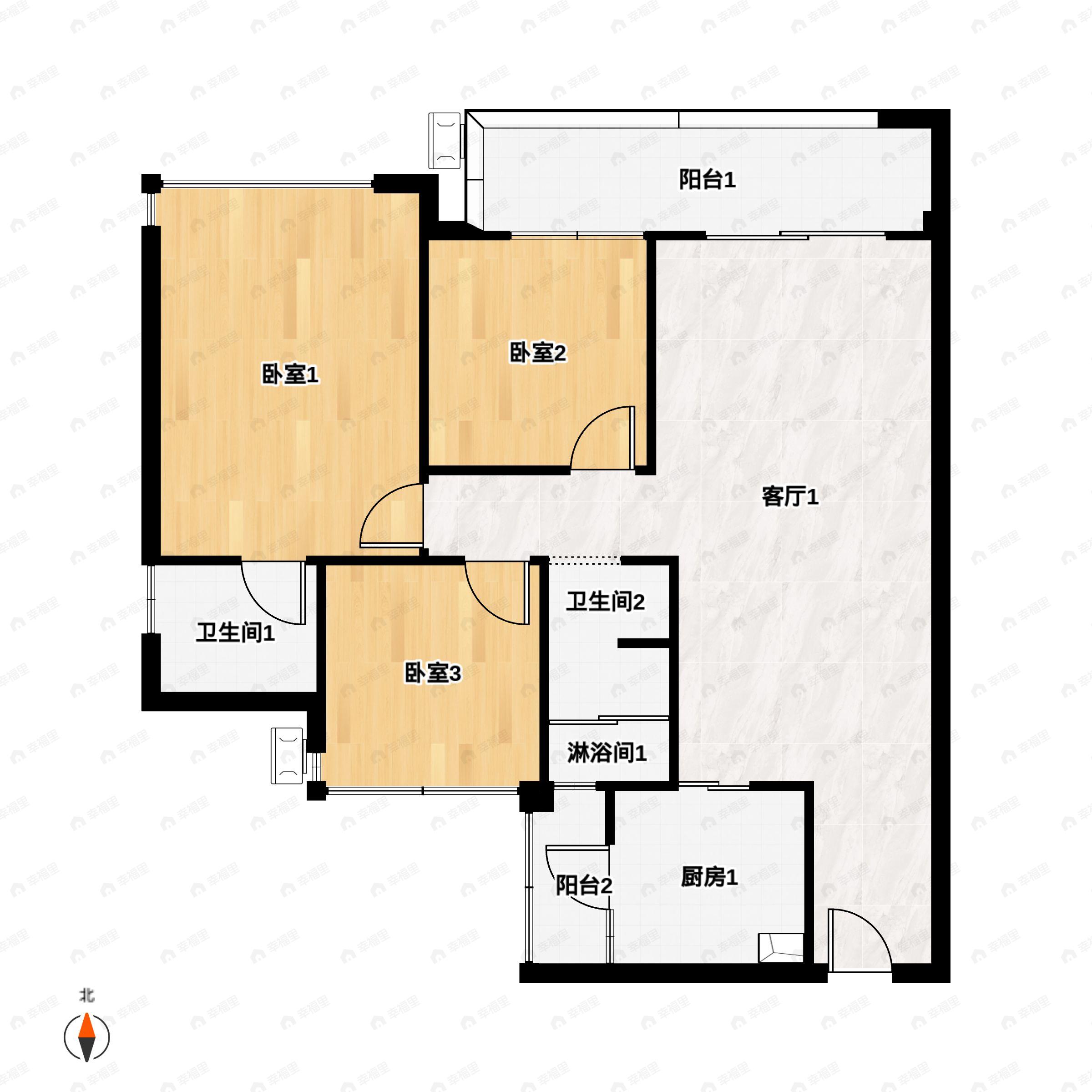 亿佳源星悦城3室2厅2卫户型图