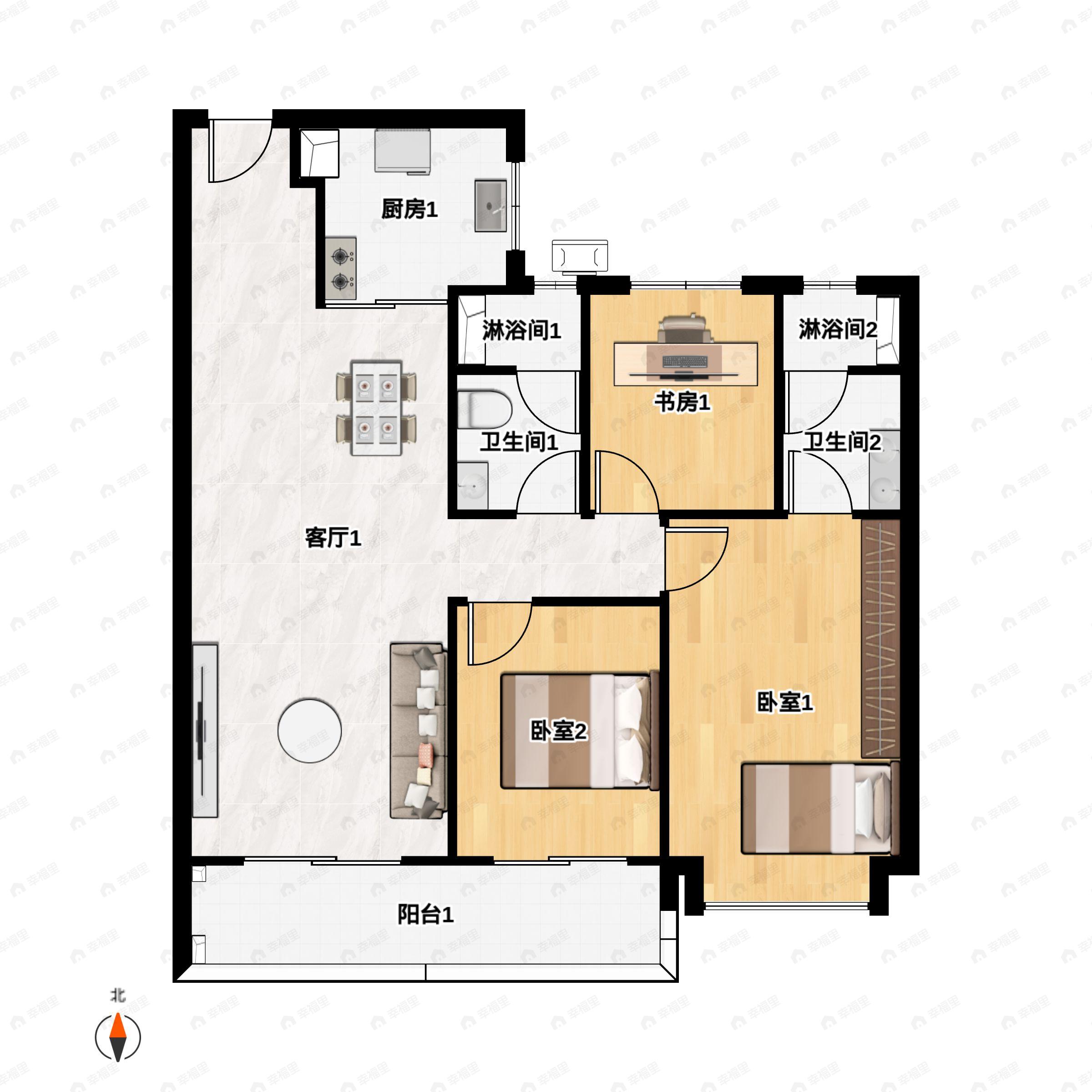3室2厅2卫建面114平户型图