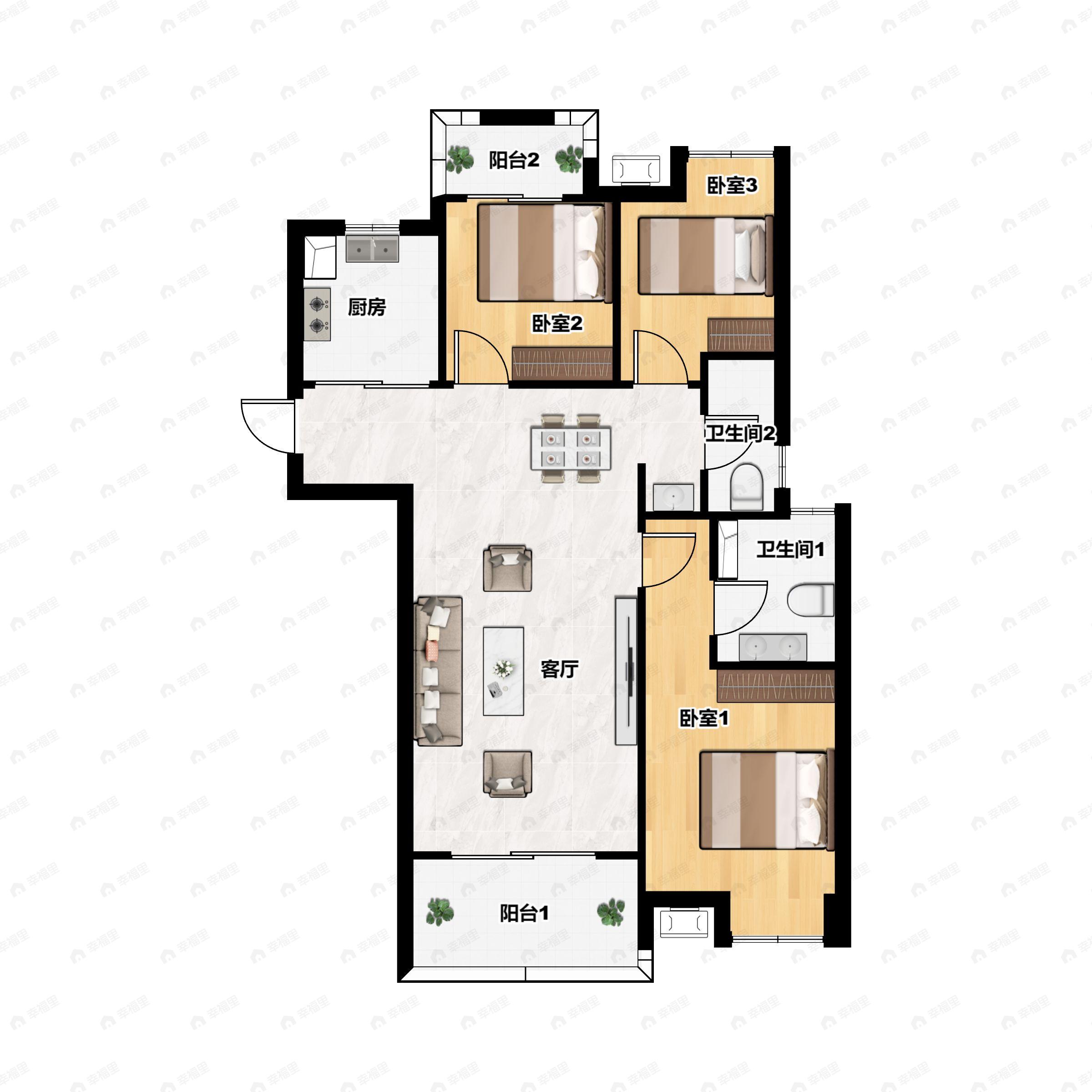 3室2厅2卫建面105平户型图