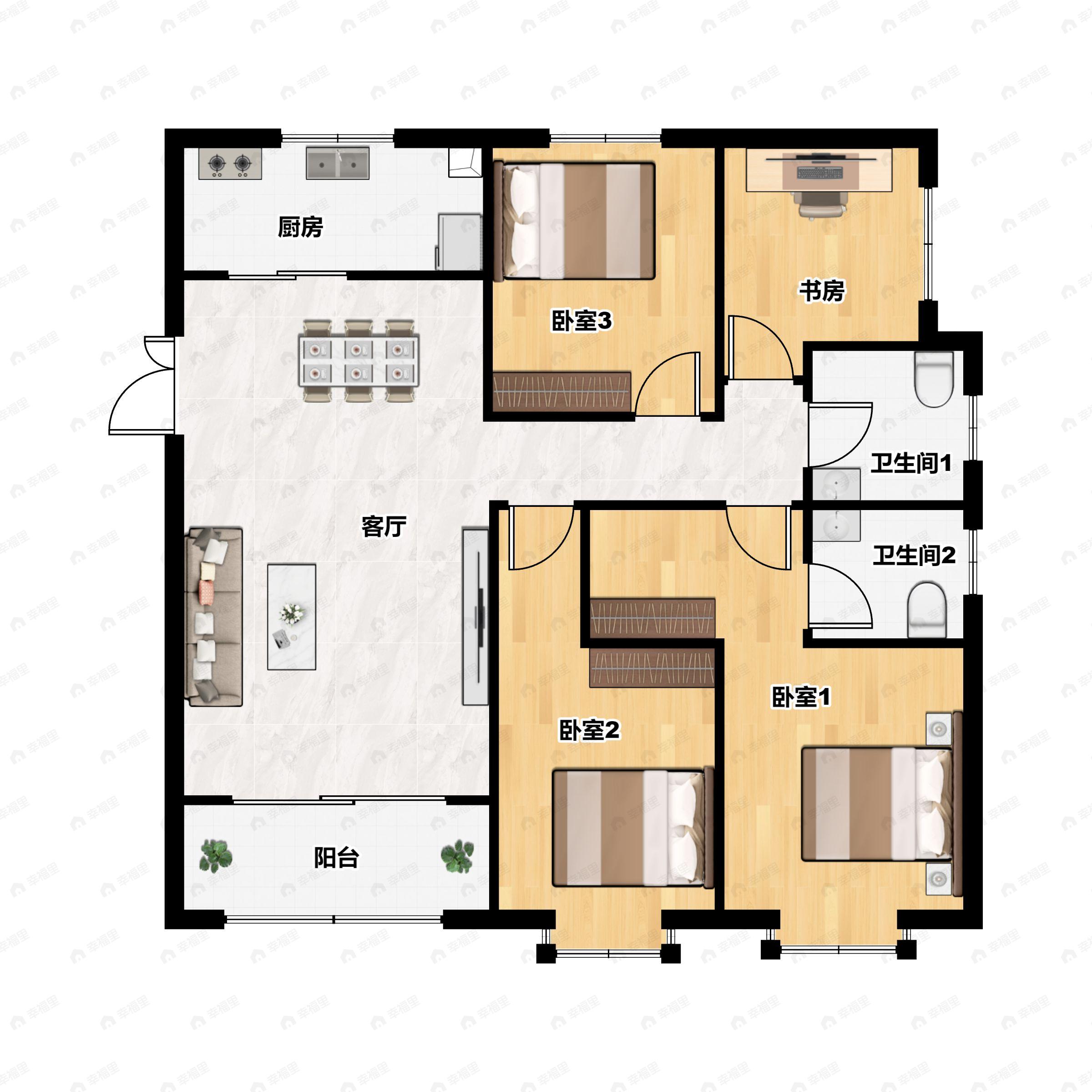 4室2厅2卫建面139平户型图