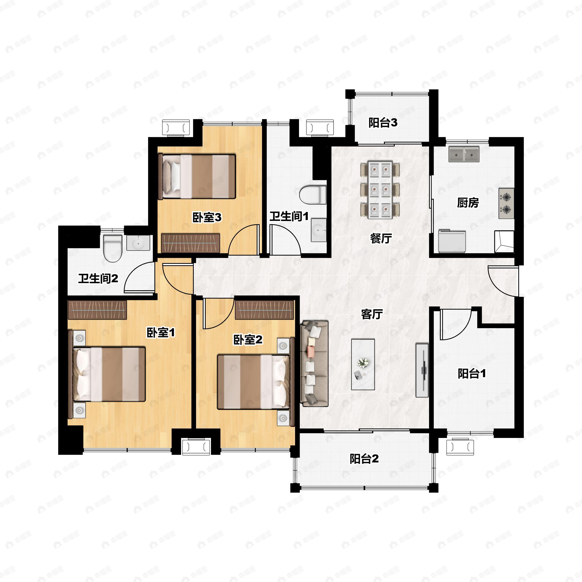 4室2厅2卫建面118平北|南户型图