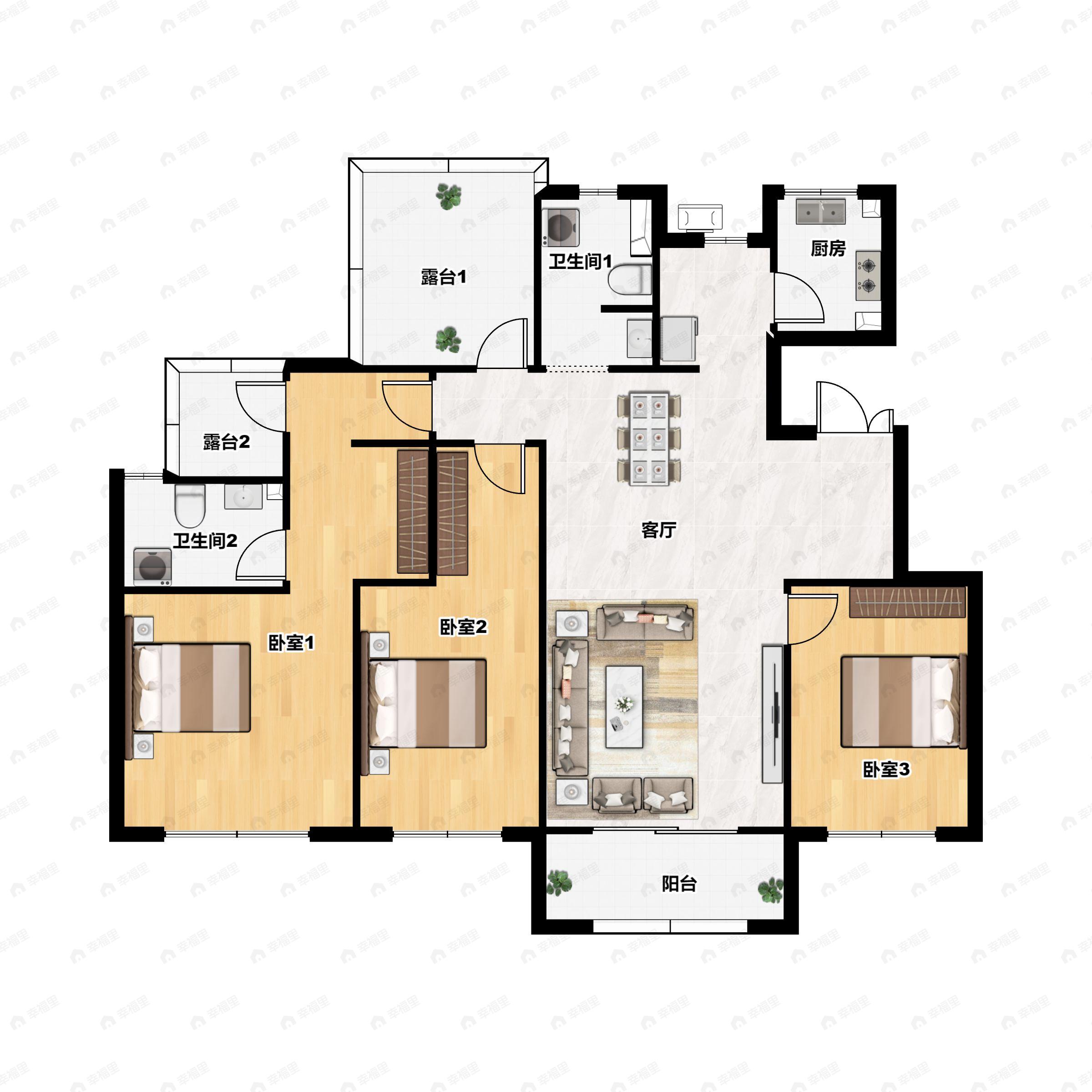 3室2厅2卫建面126平户型图