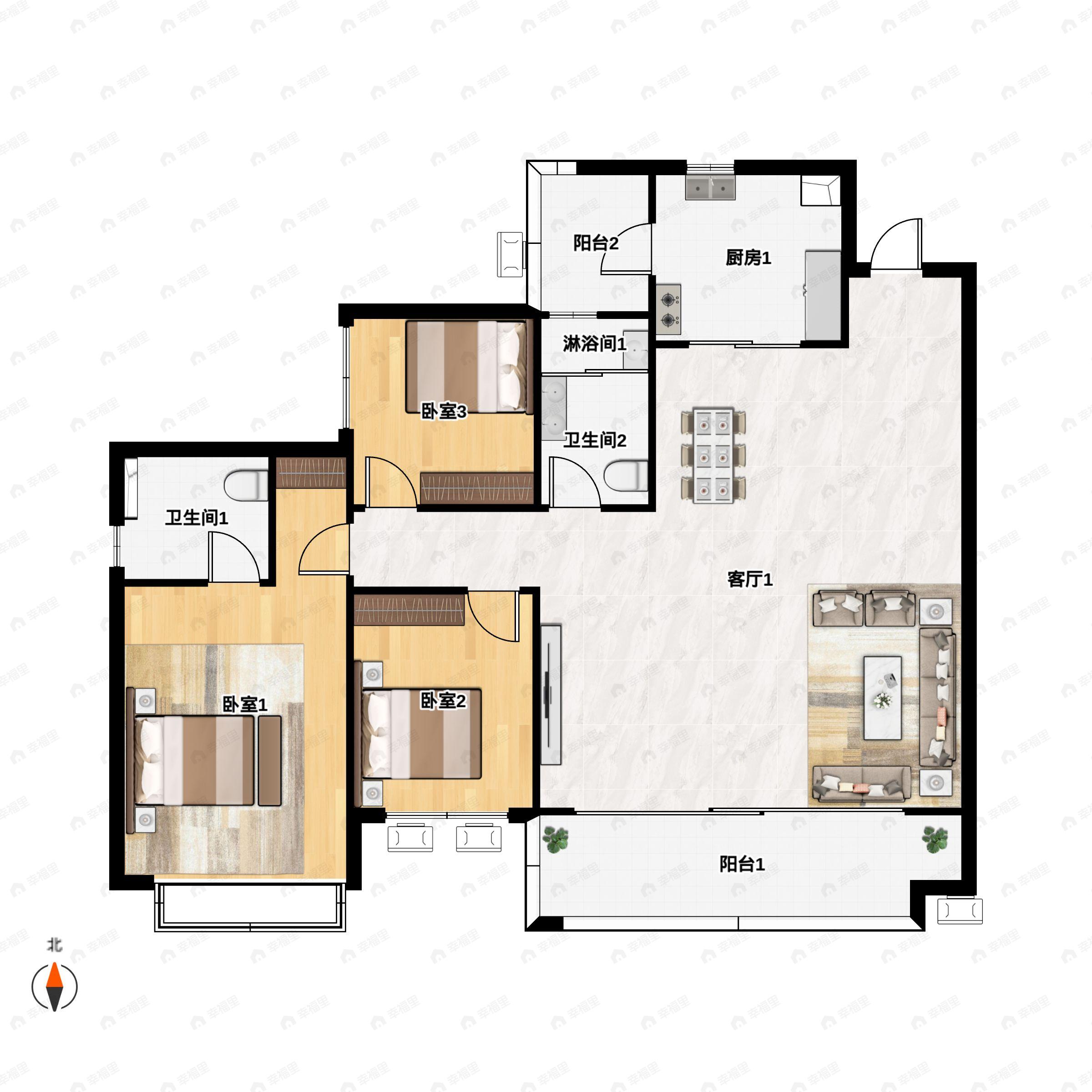 4室2厅2卫建面130平户型图