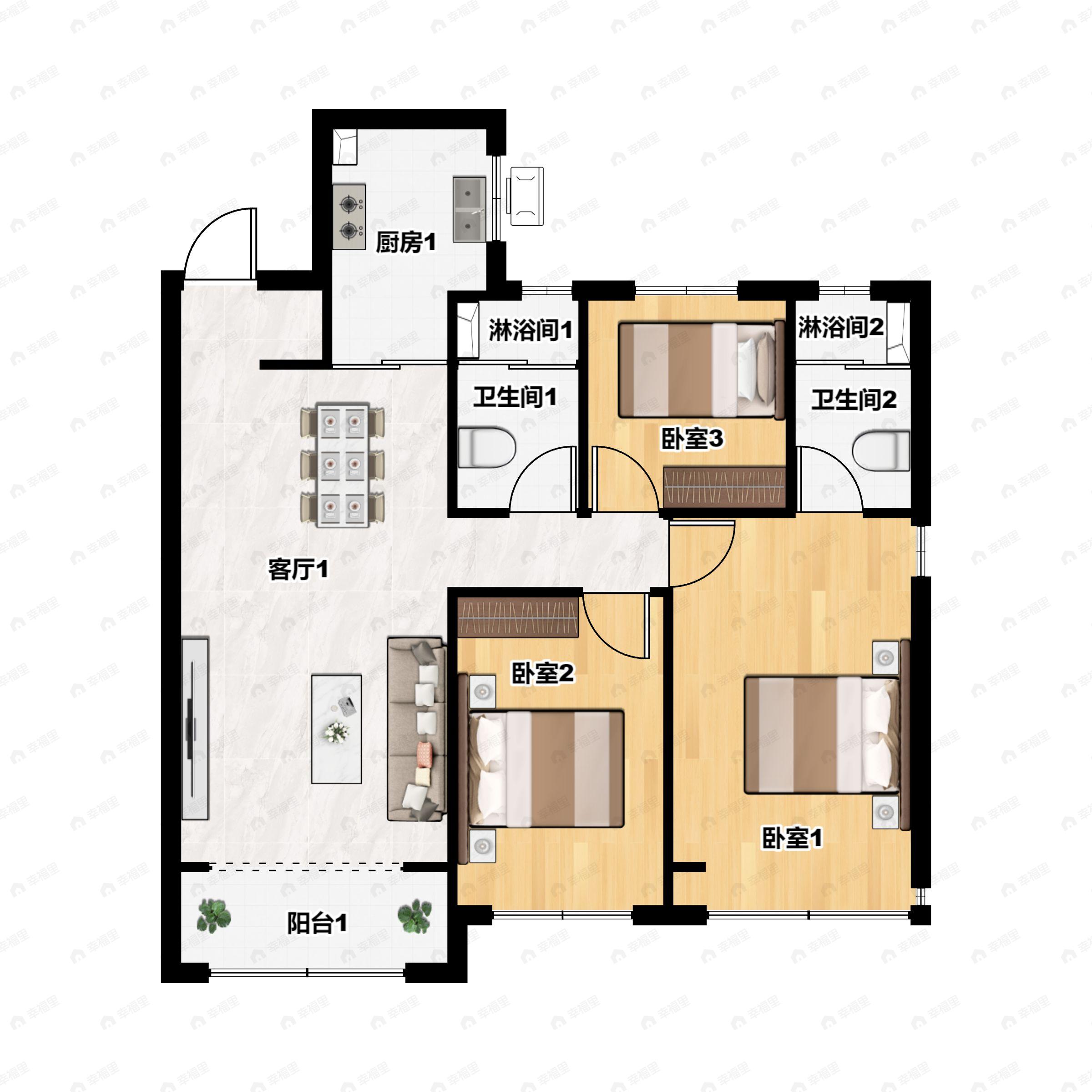 3室2厅2卫建面140平户型图
