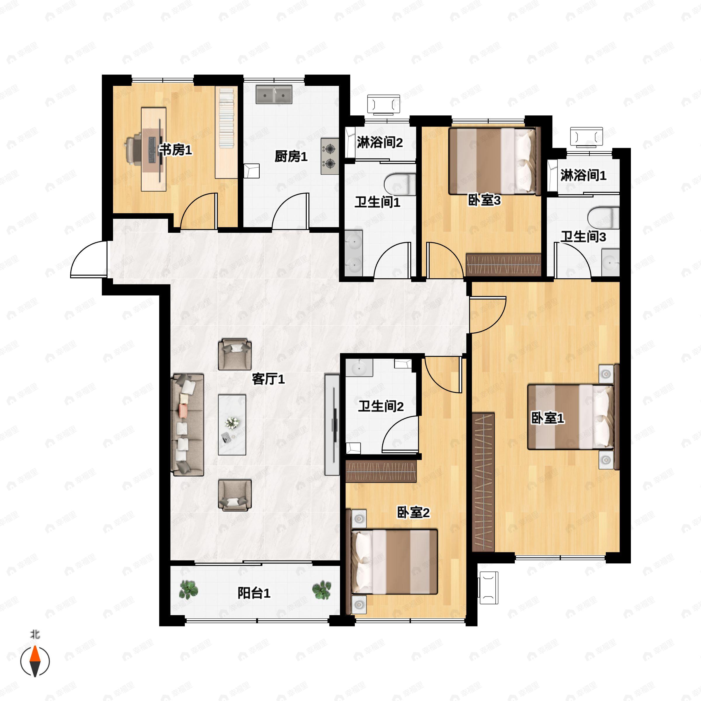 兰州中央公园4室2厅3卫户型图
