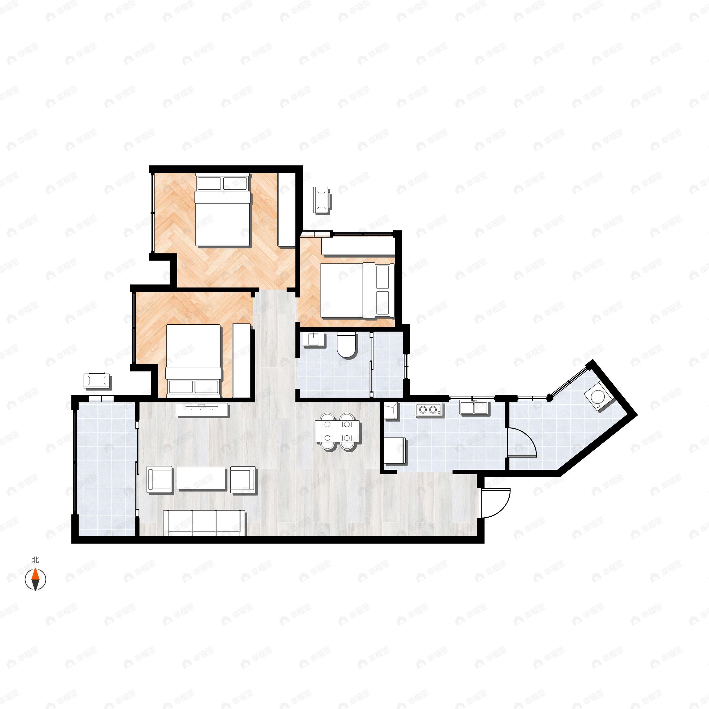 3室2厅1卫建面86平户型图