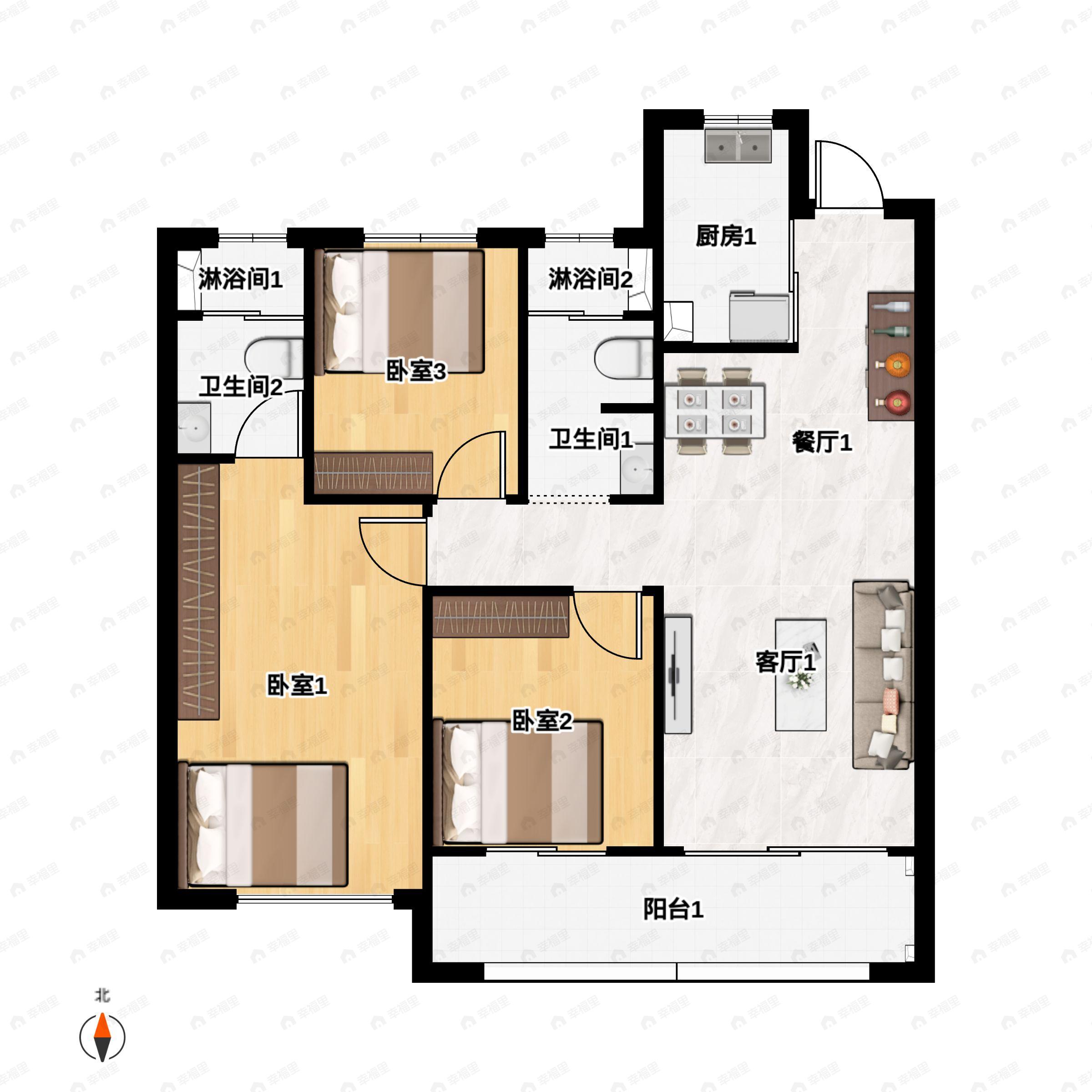 3室2厅2卫建面115平户型图