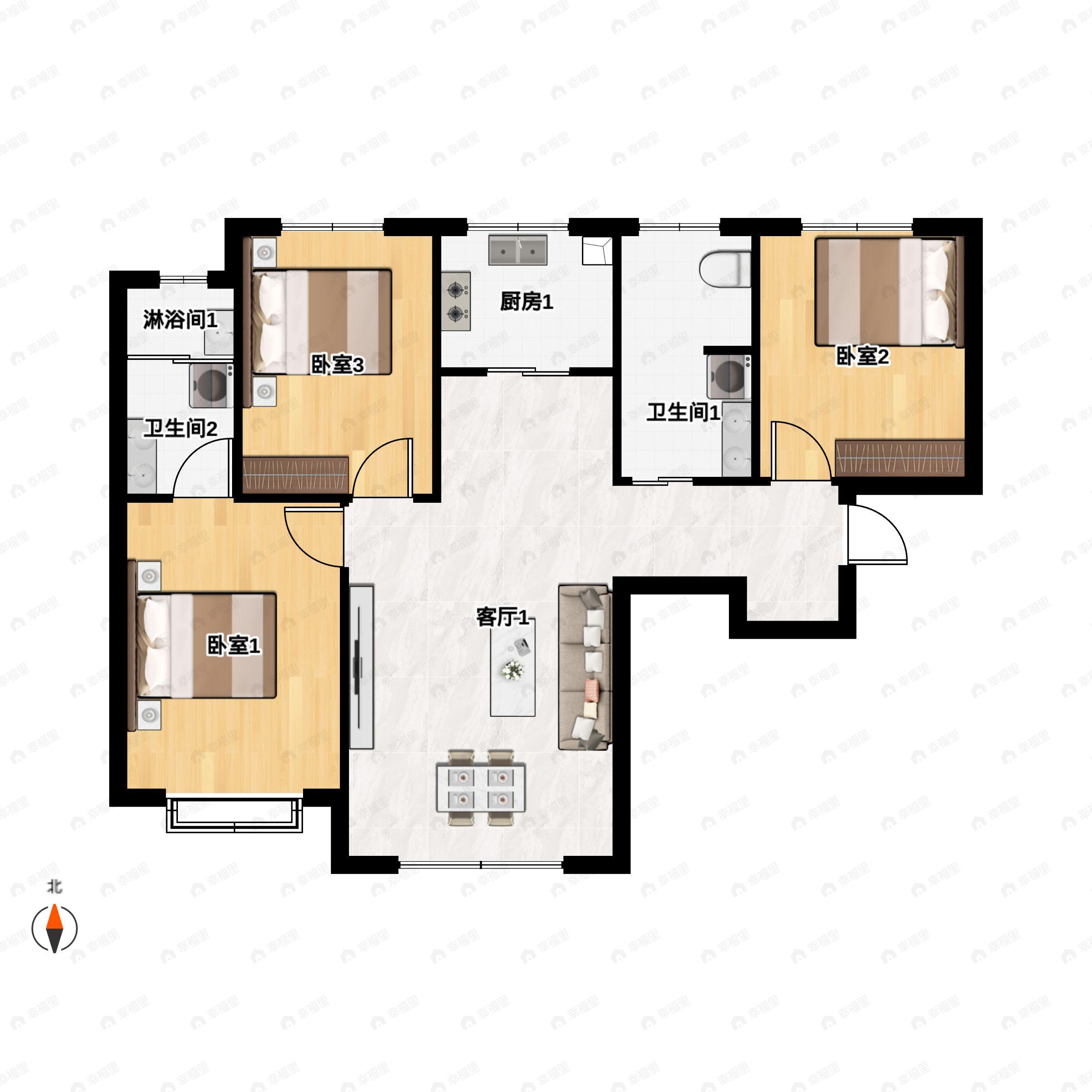 和興北城大观3室2厅2卫户型图