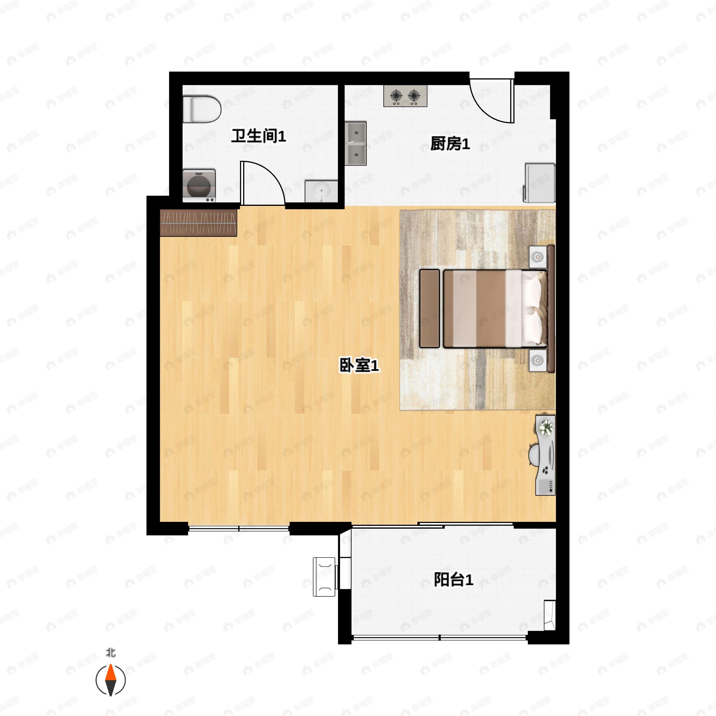1室1厅1卫建面59平户型图