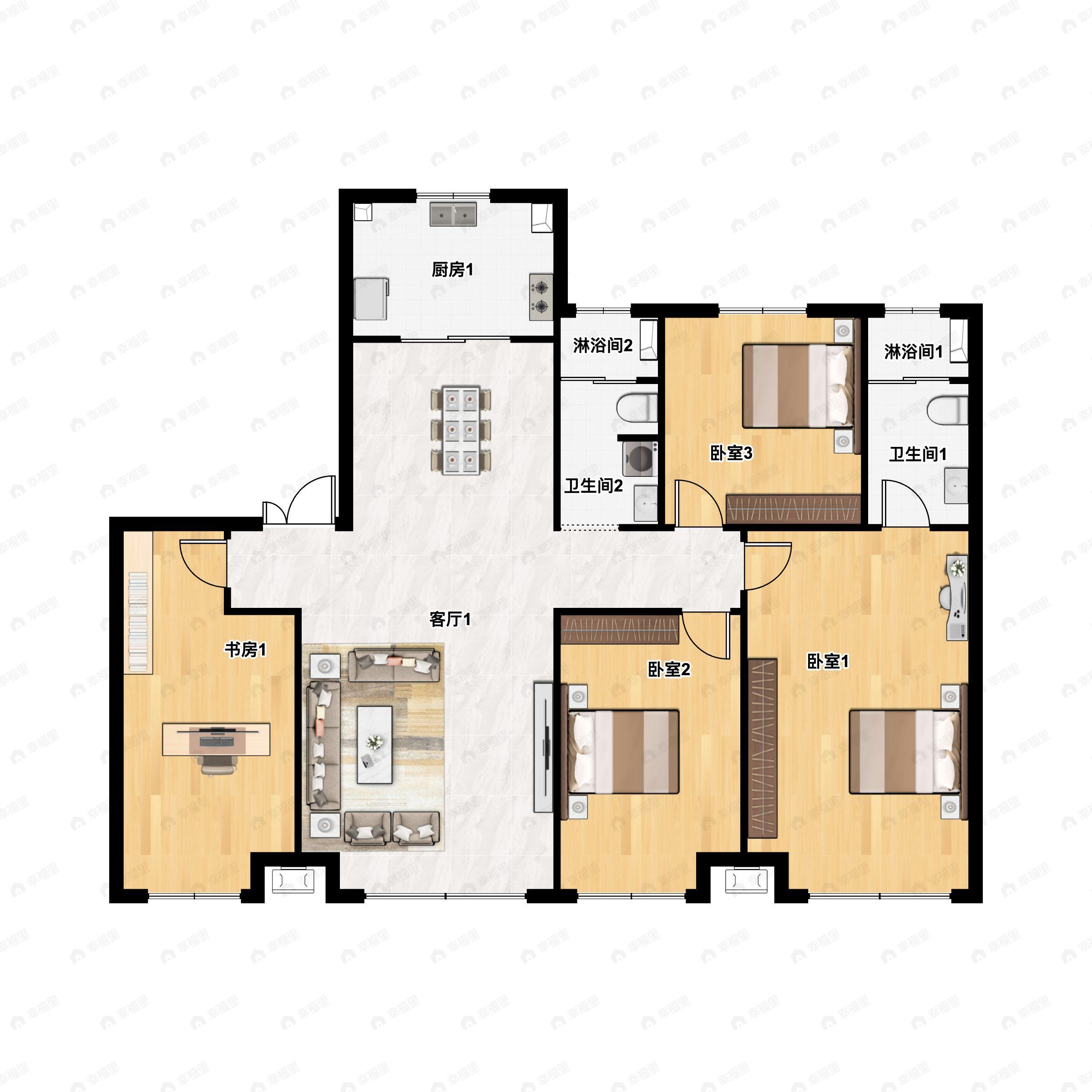 4室2厅2卫建面151平南|北户型图