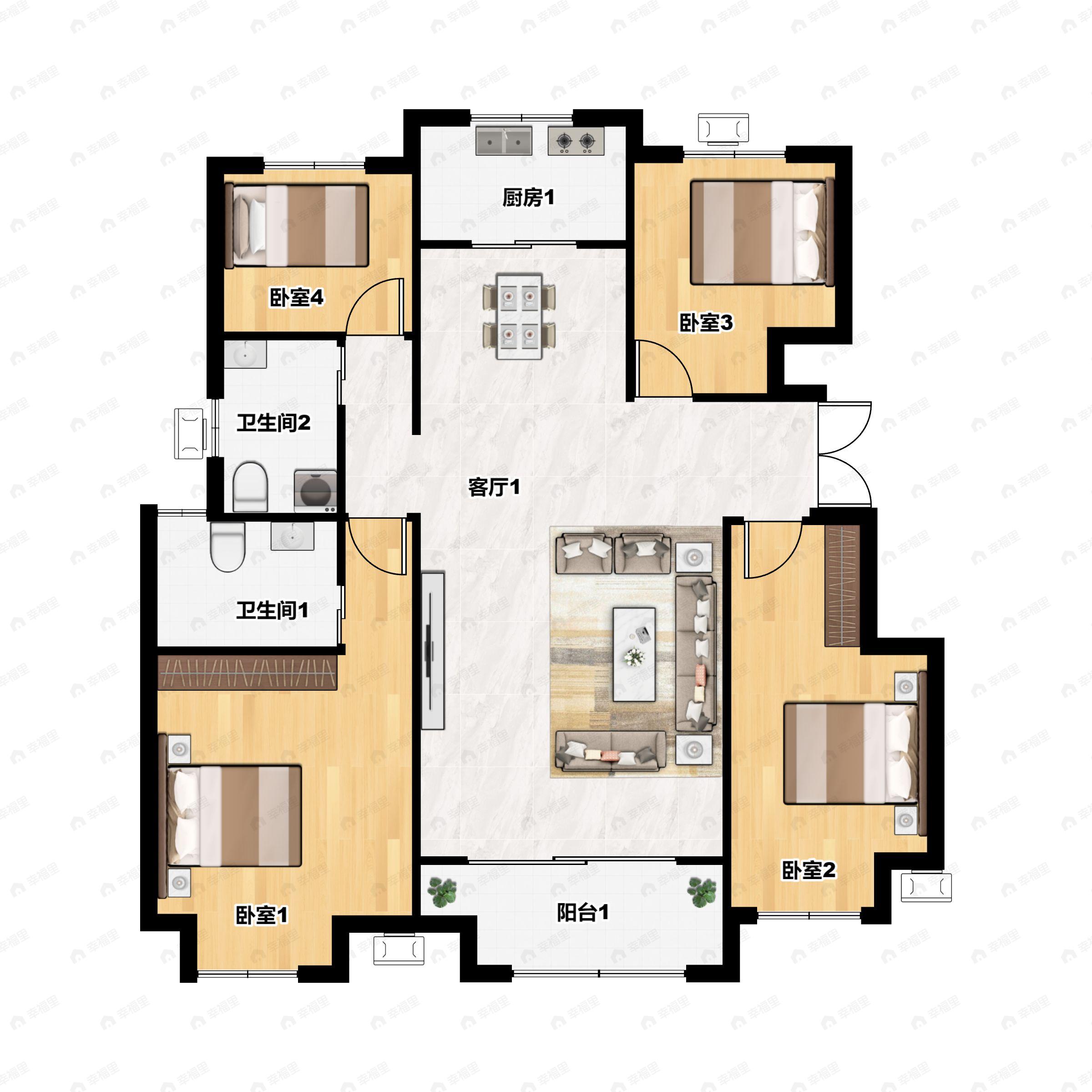 4室2厅2卫建面129平南户型图