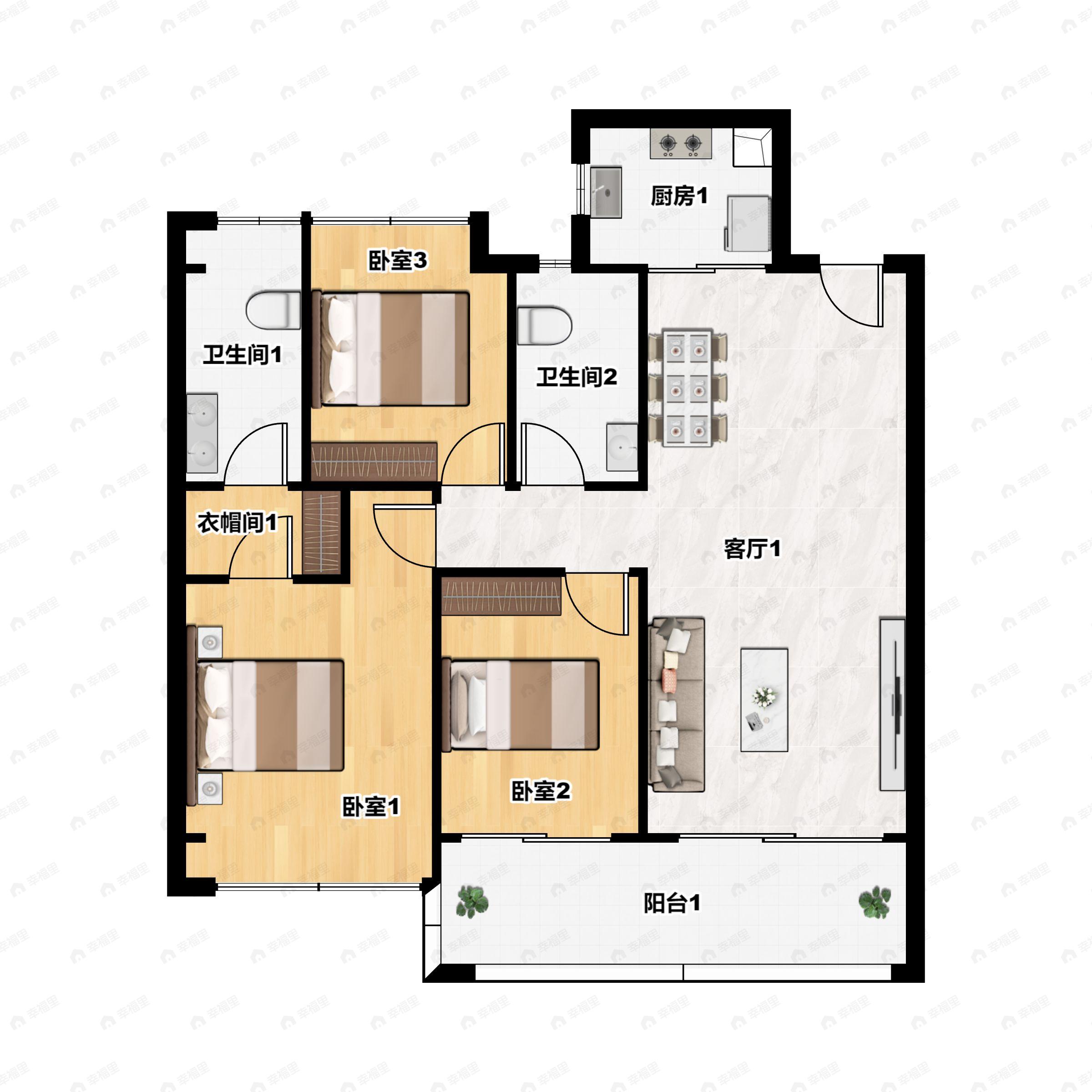 3室2厅2卫建面110平户型图