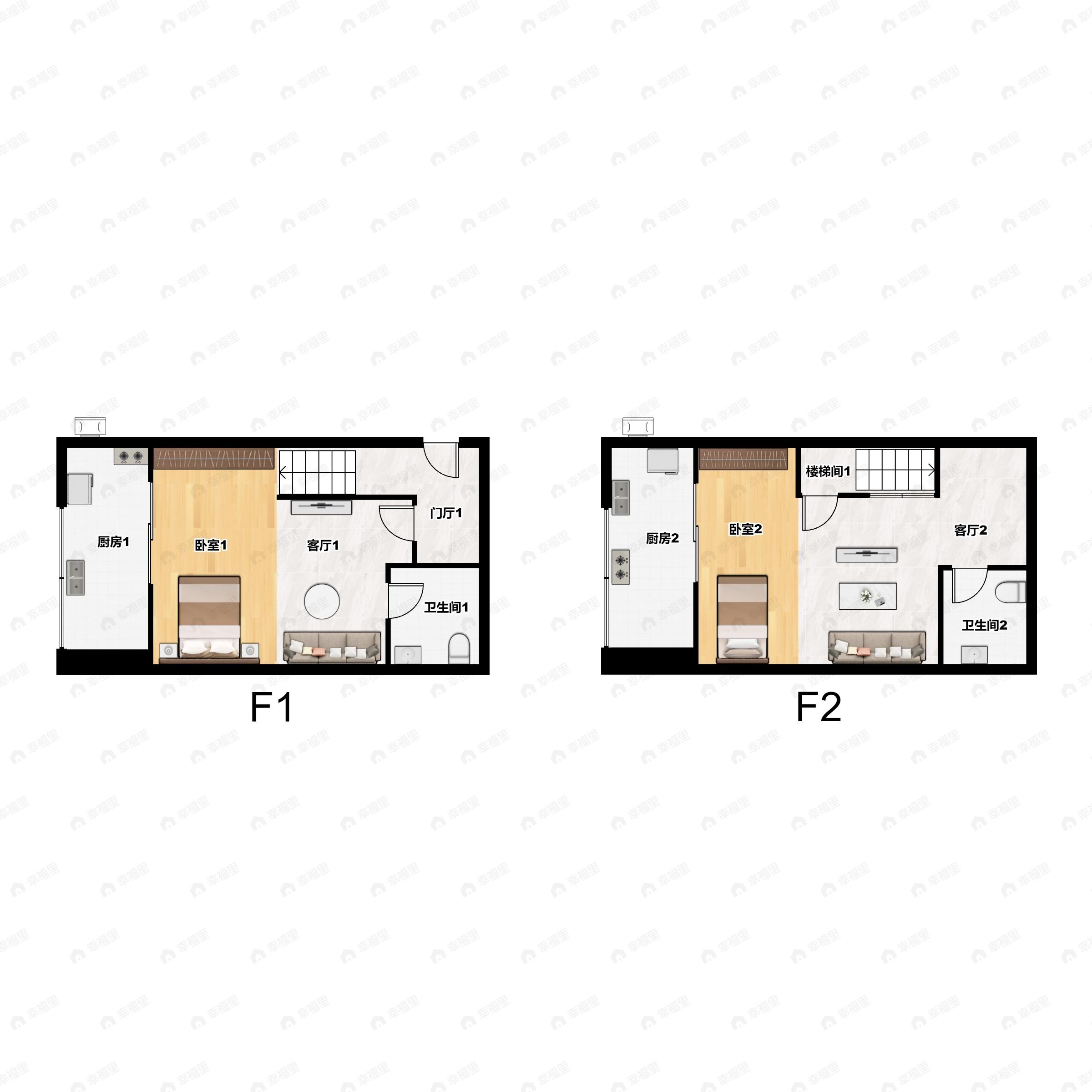 2室2厅2卫建面44平西|东户型图
