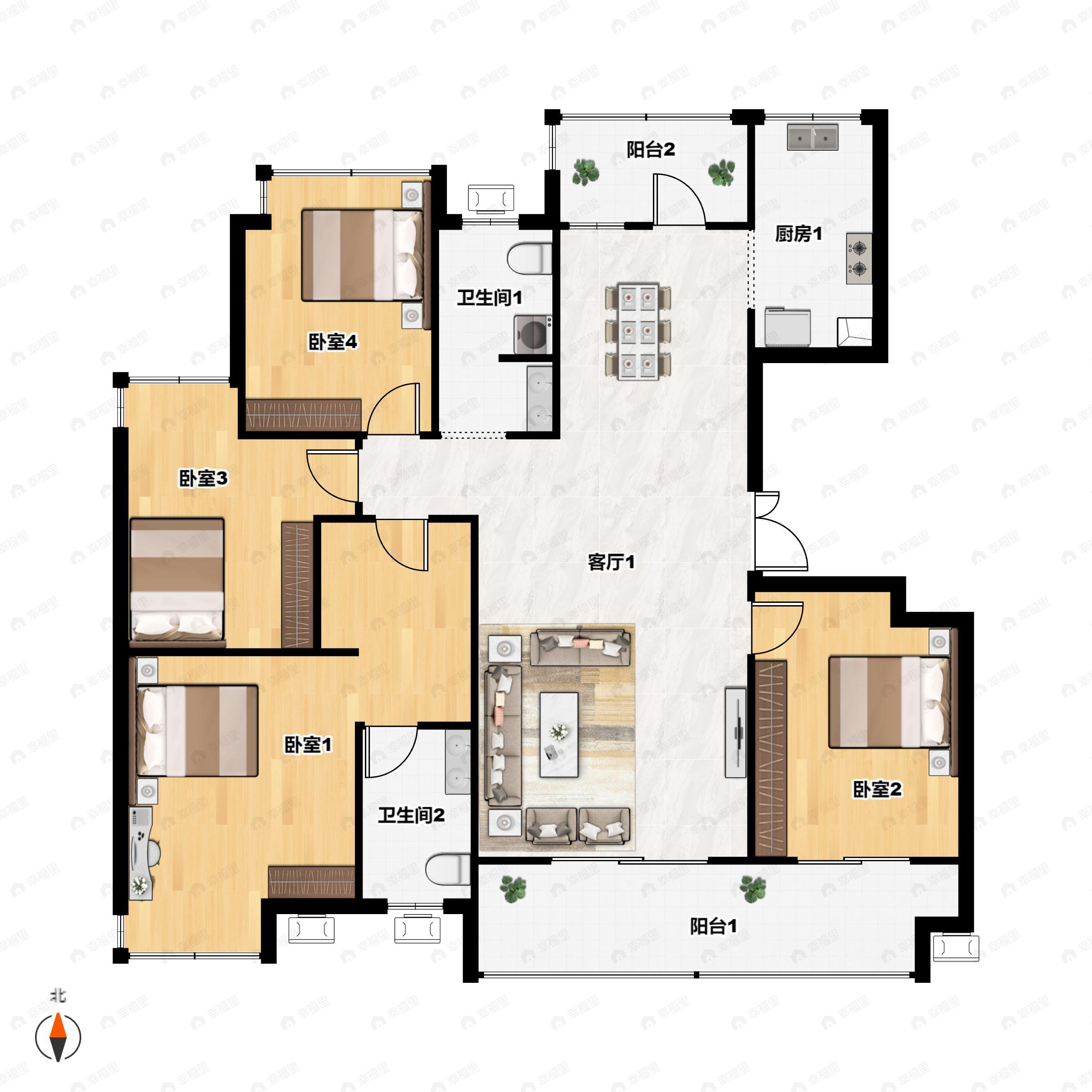 中建龙玺台4室2厅2卫户型图
