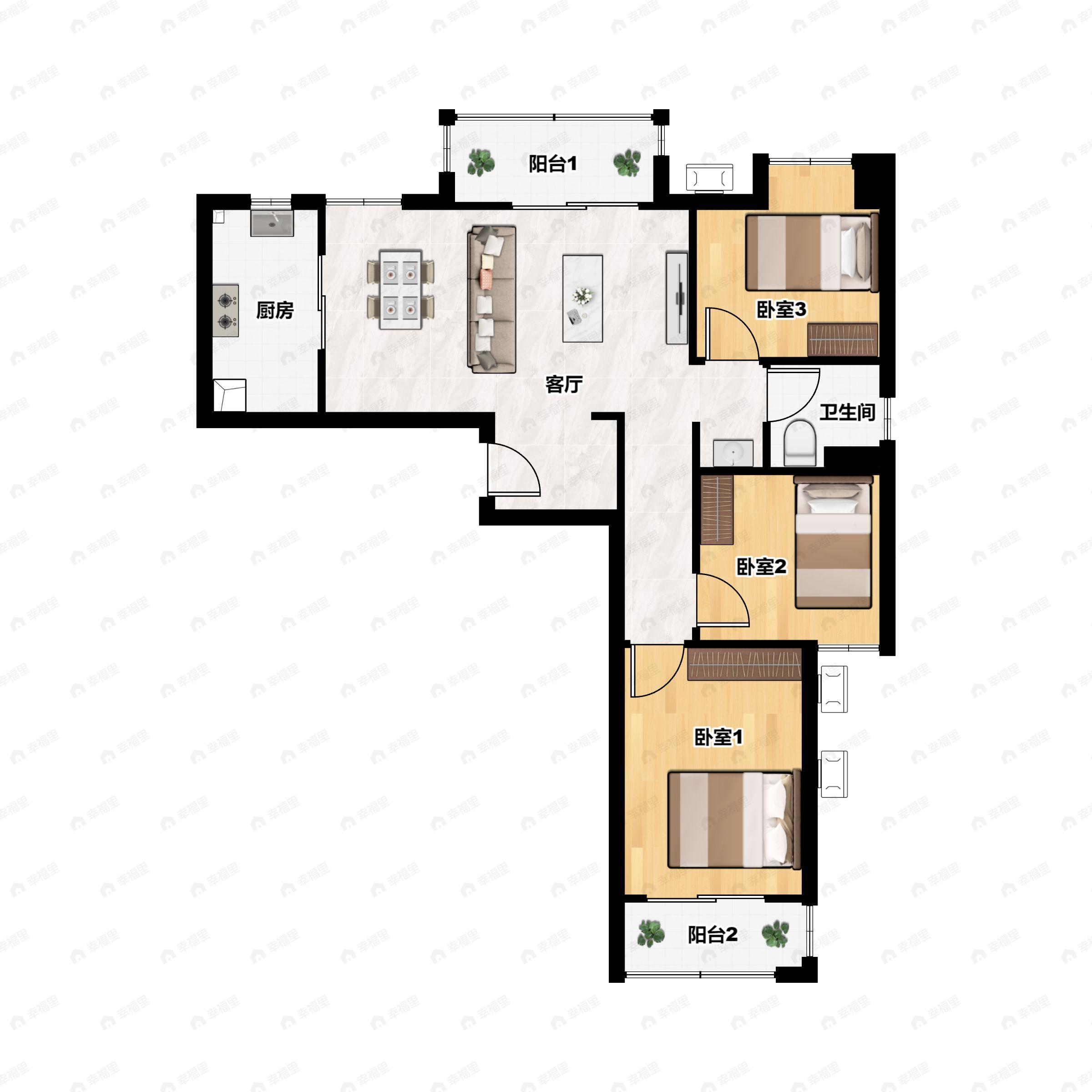 3室2厅2卫建面88平户型图