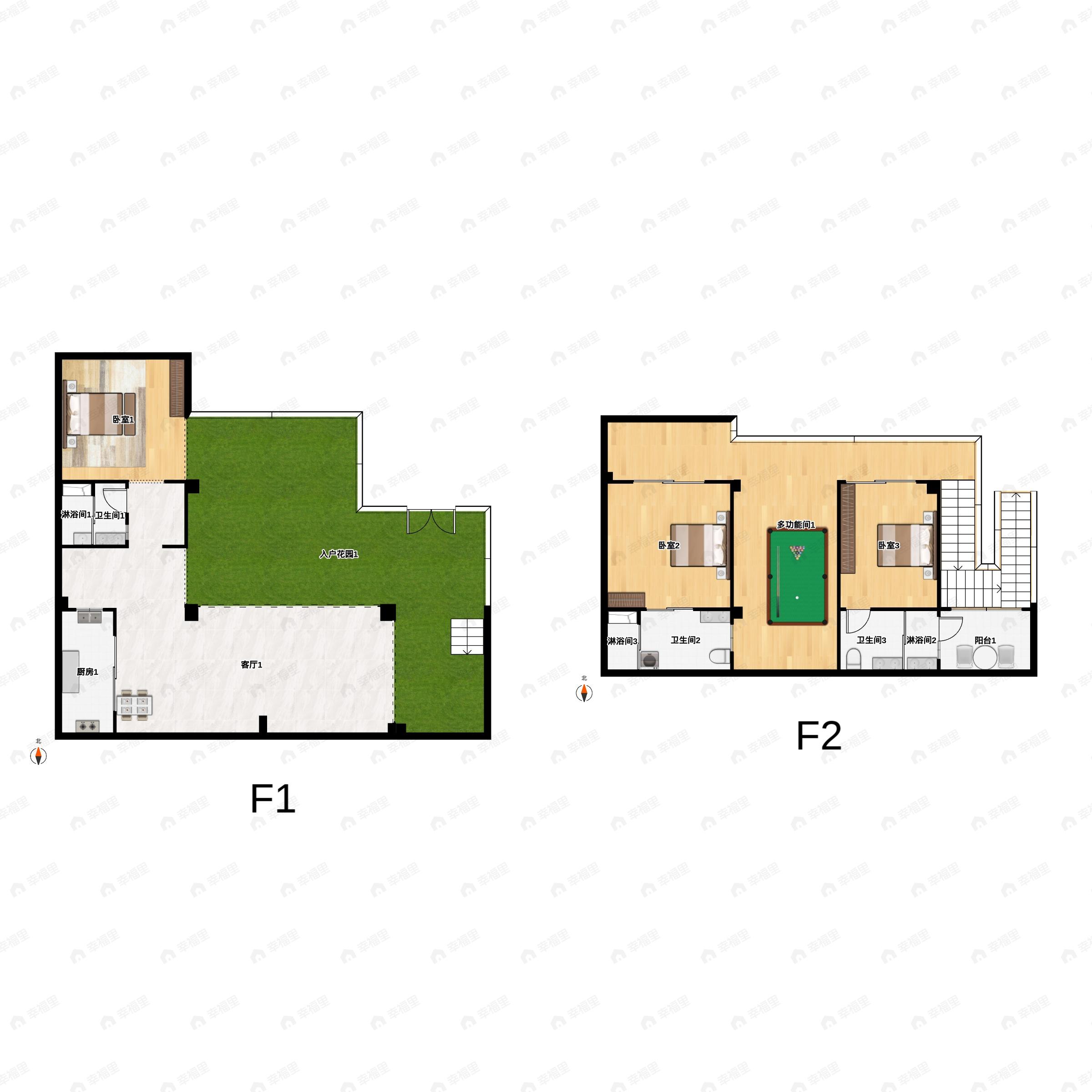 2室2厅3卫建面96平户型图