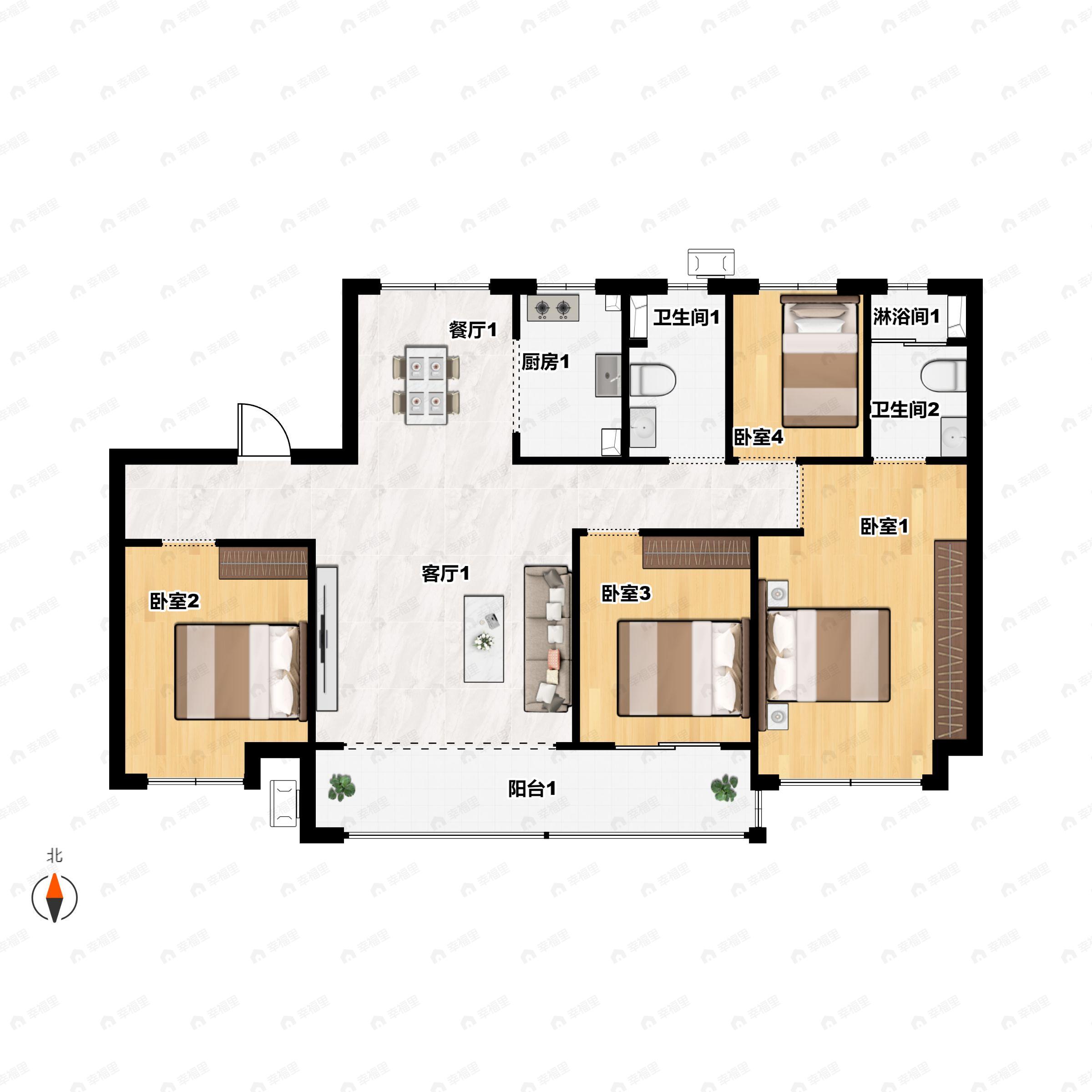 碧桂园云玺4室2厅2卫户型图