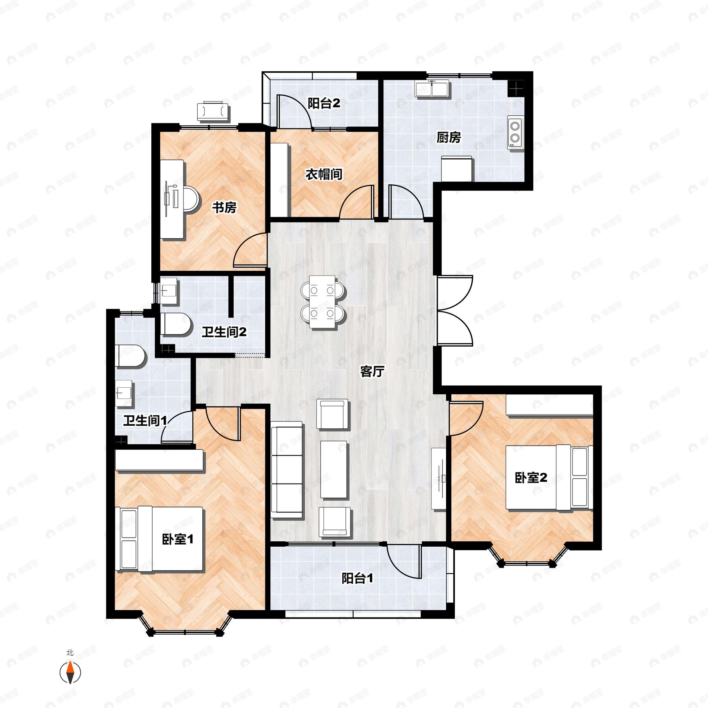 4室2厅2卫建面128平户型图