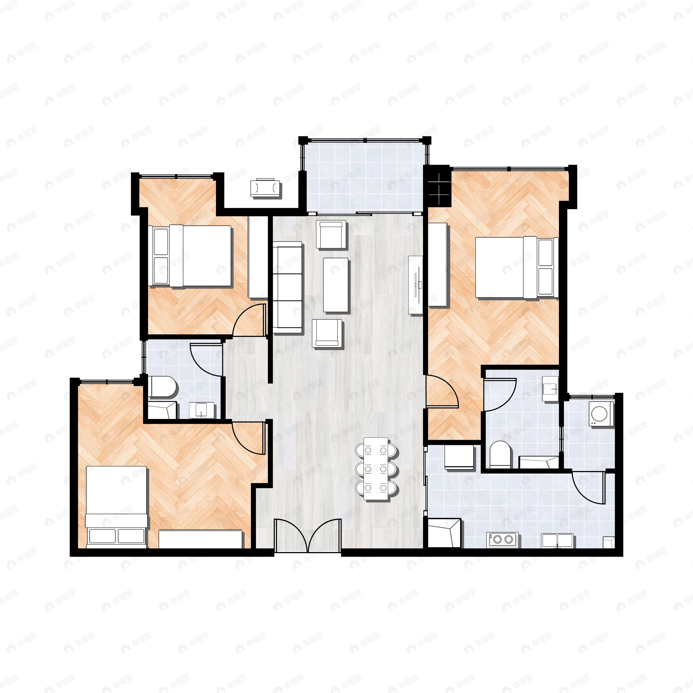 3室2厅2卫建面99平户型图