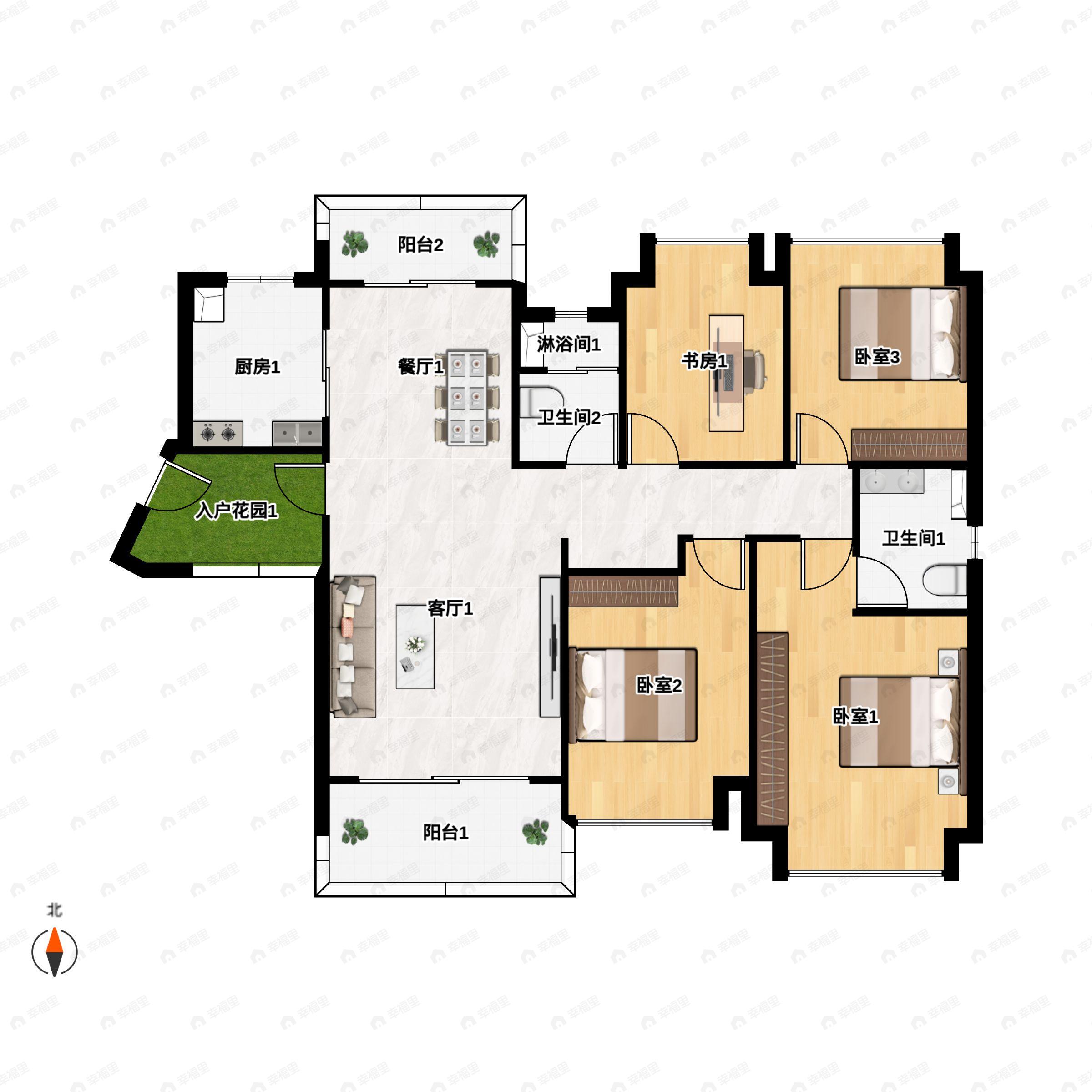 4室2厅2卫建面140平南户型图