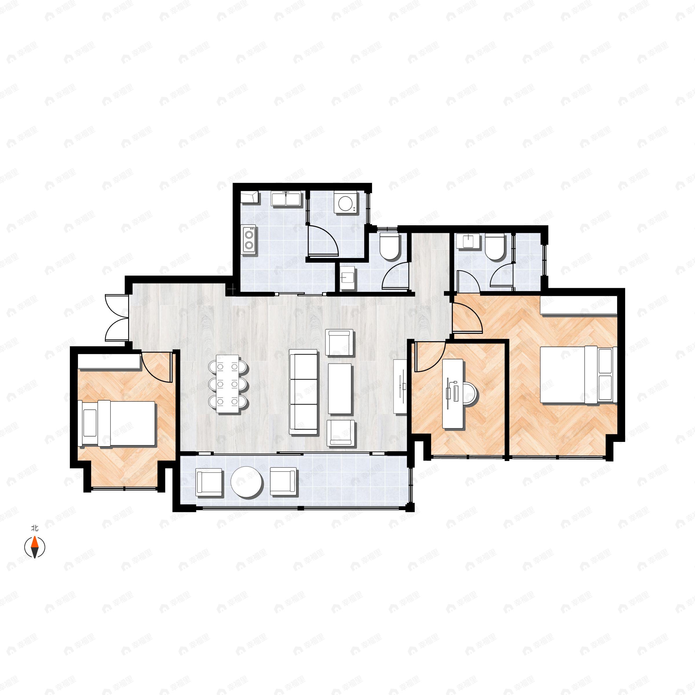 3室2厅2卫建面99m²东户型图