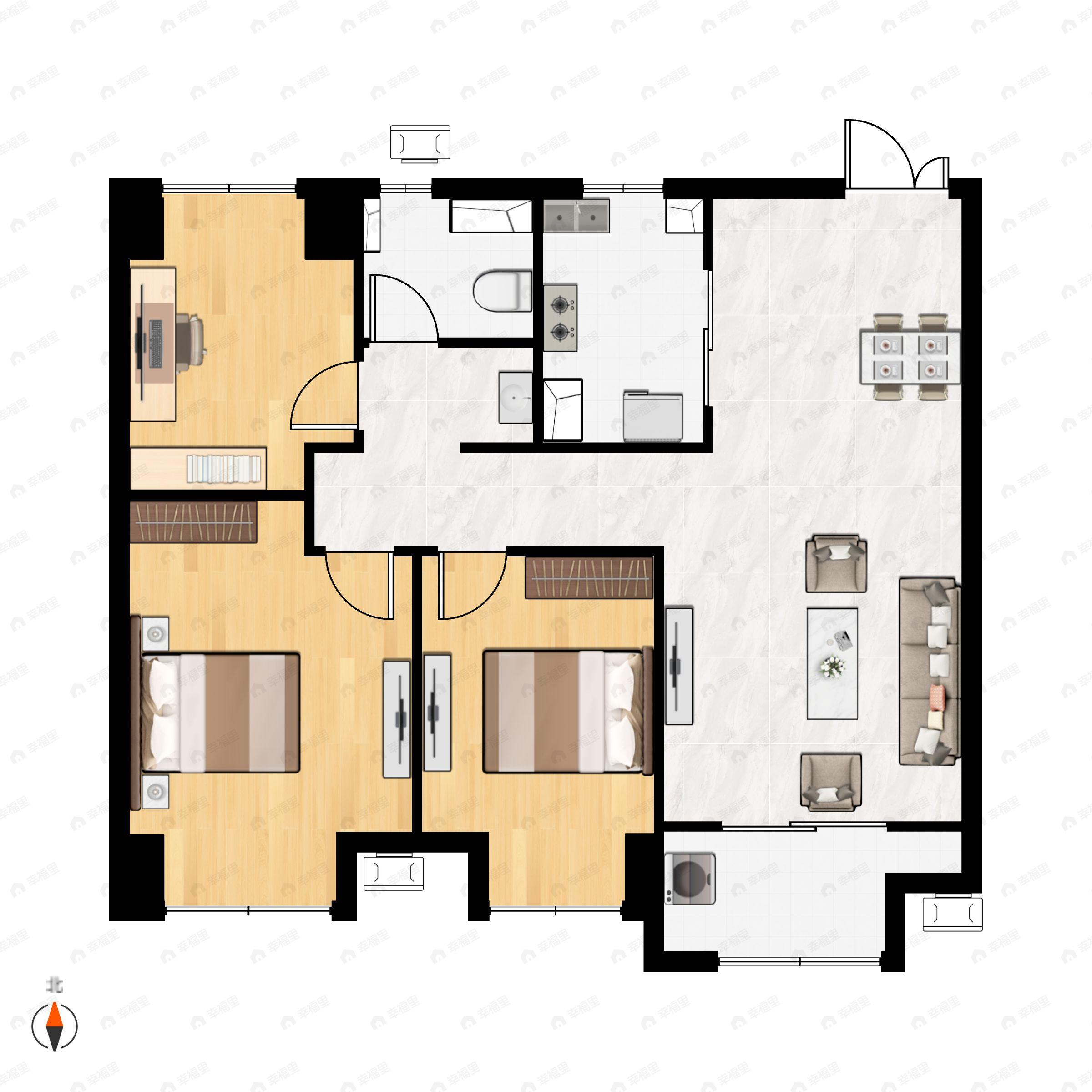 3室2厅1卫建面87m²南户型图
