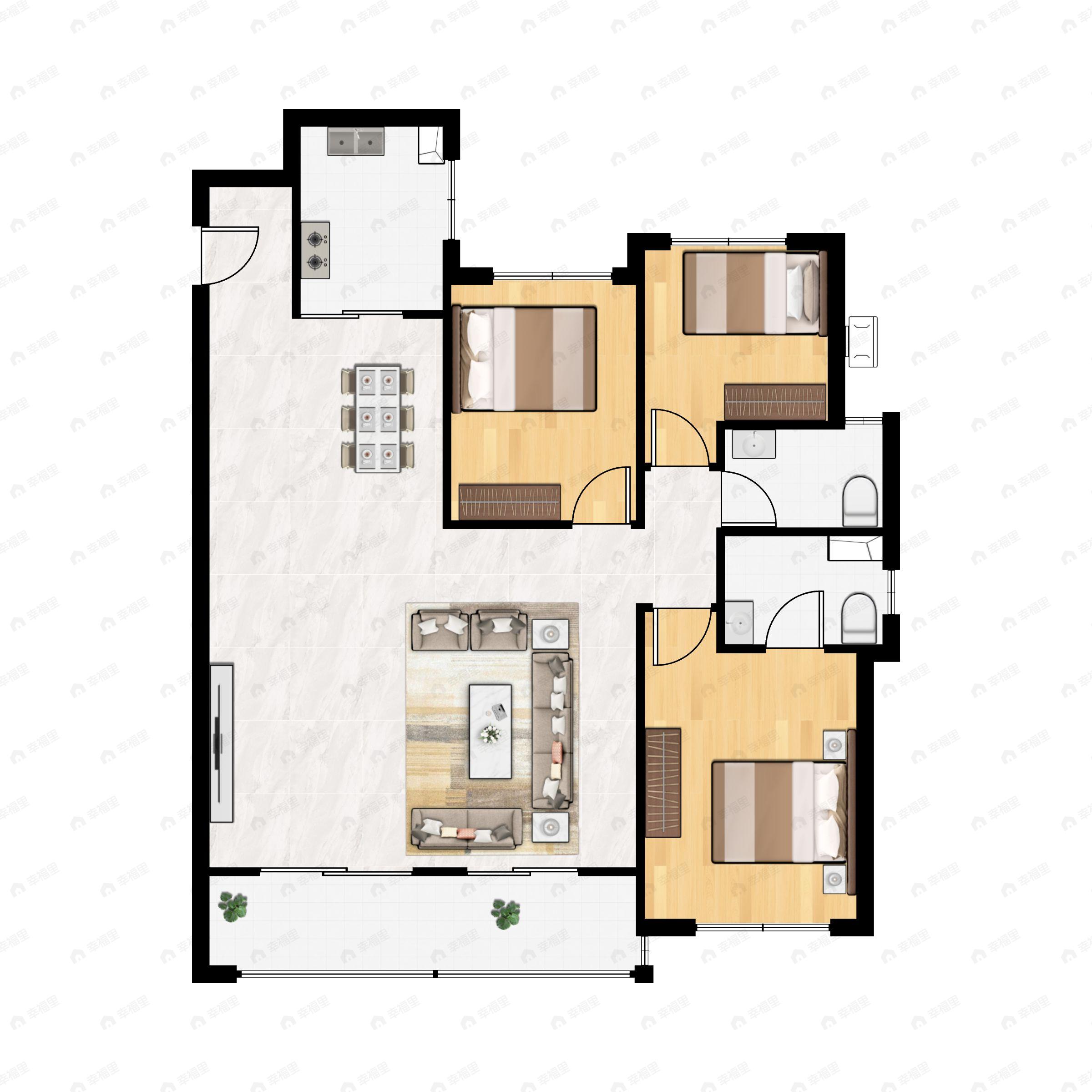 3室2厅2卫建面129平户型图