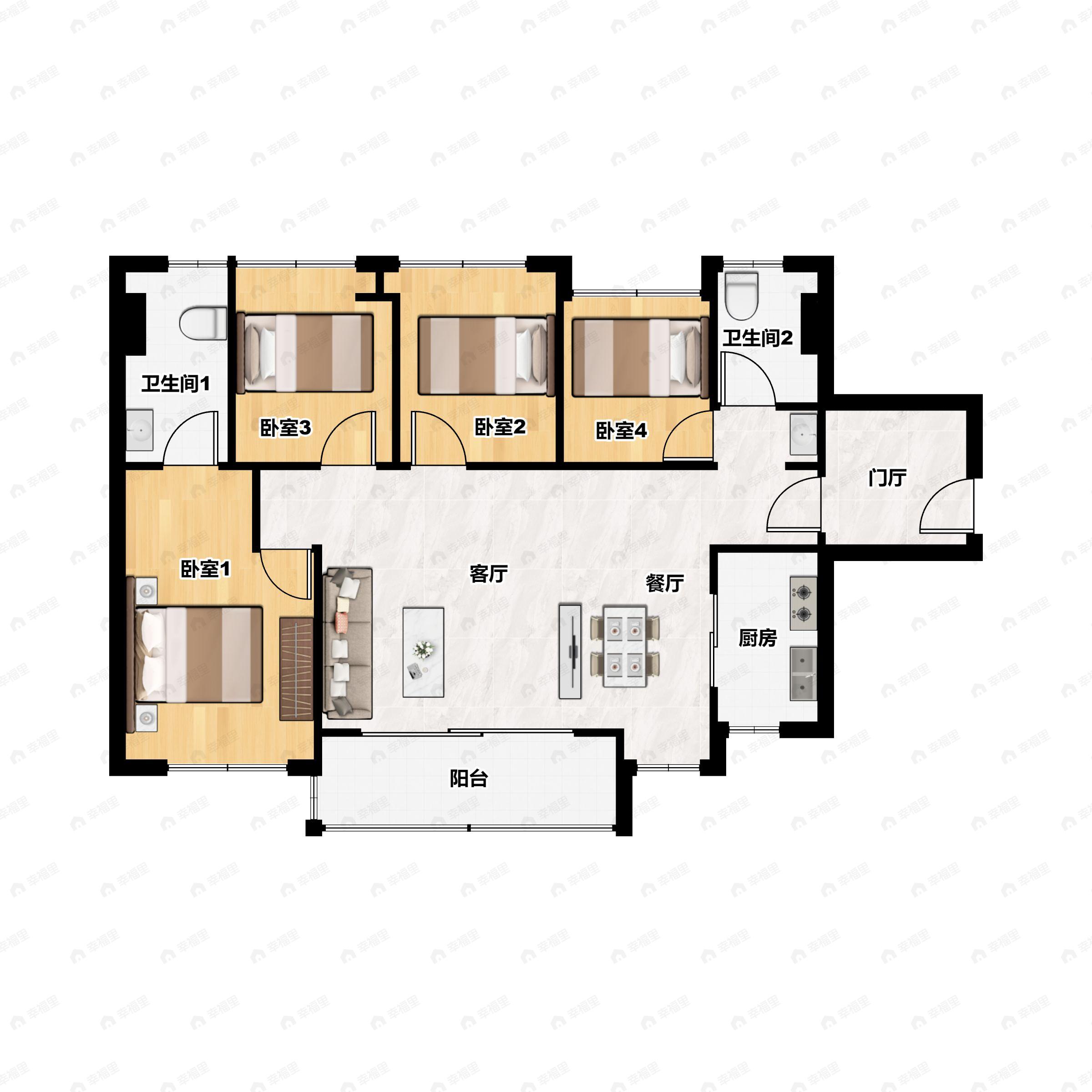 4室2厅2卫建面124平户型图