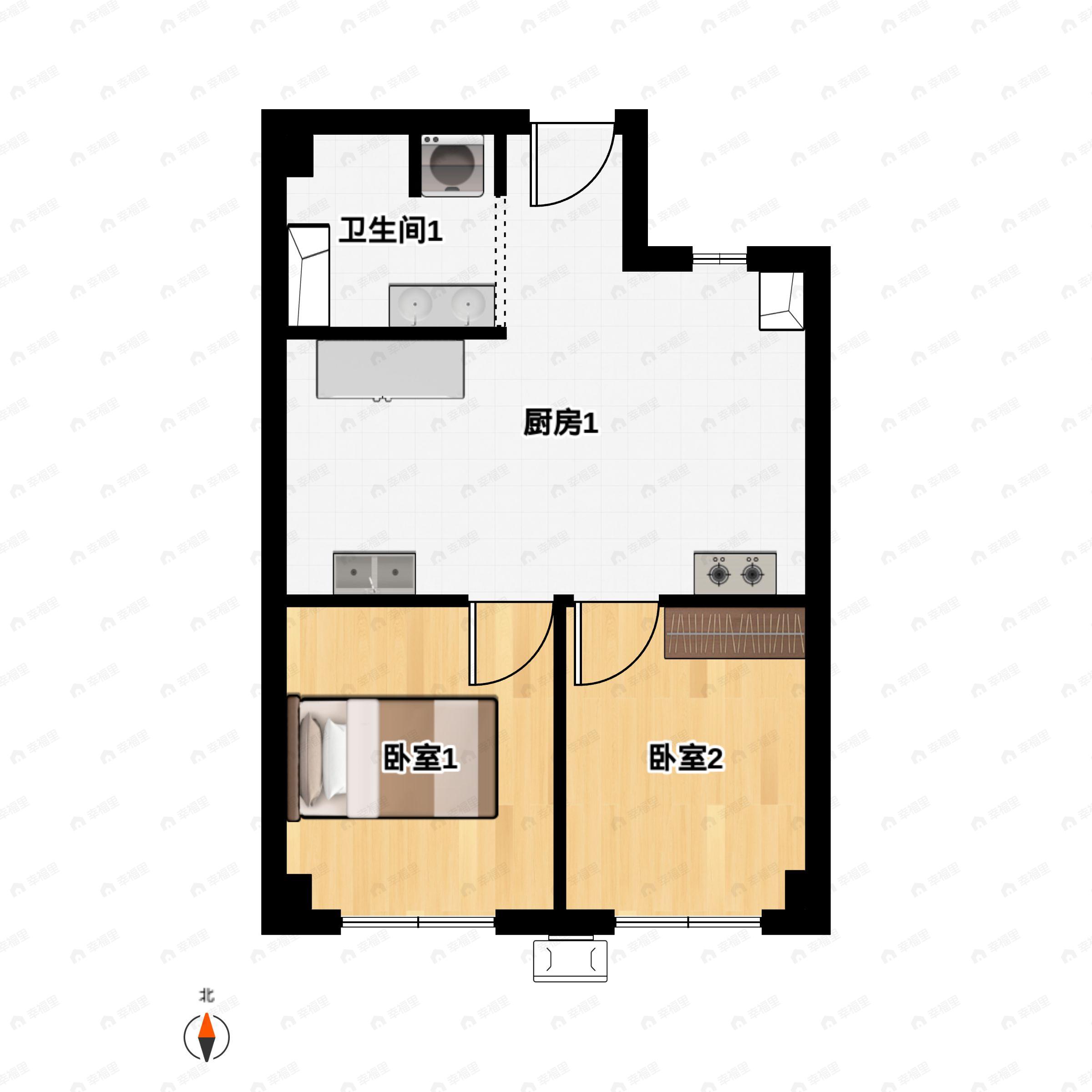 2室1厅1卫建面56平南户型图