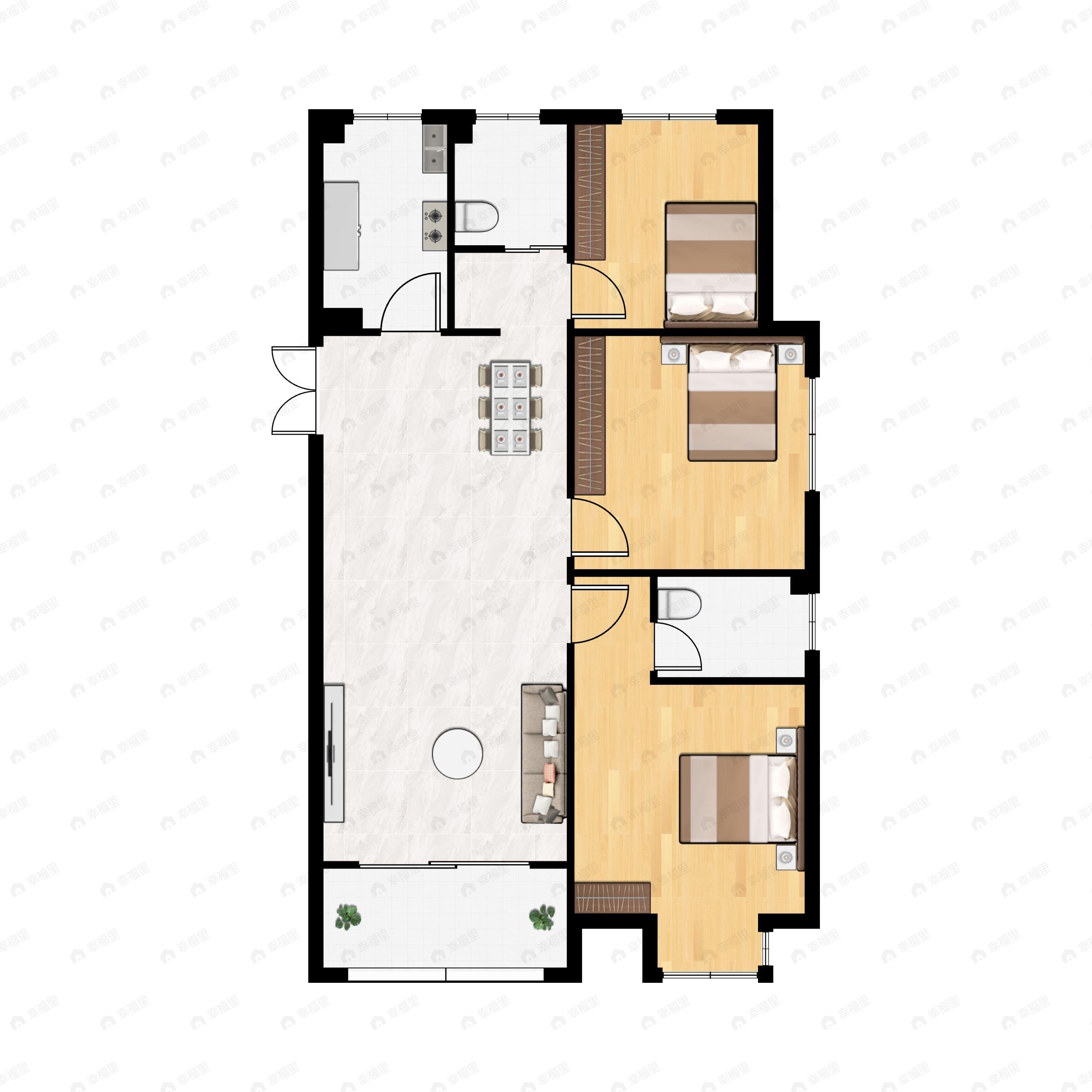 幸福名城3室2厅2卫户型图