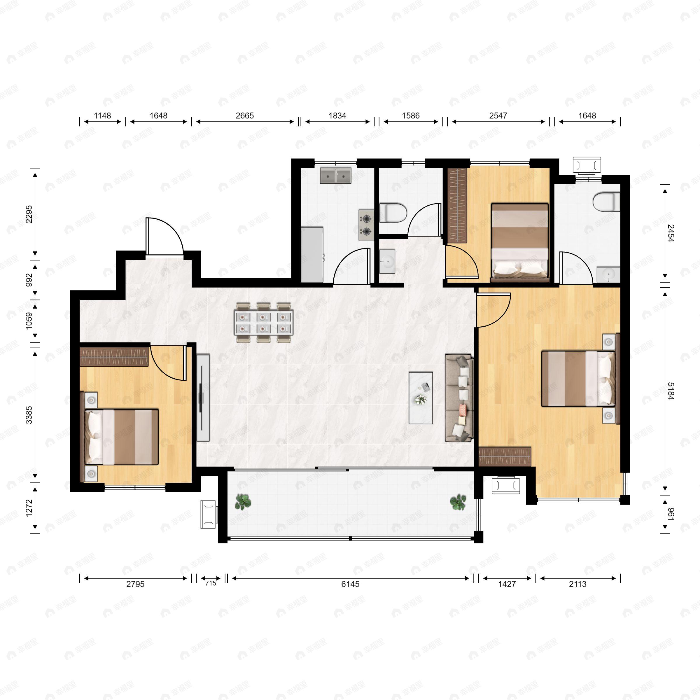 3室2厅2卫建面114平户型图