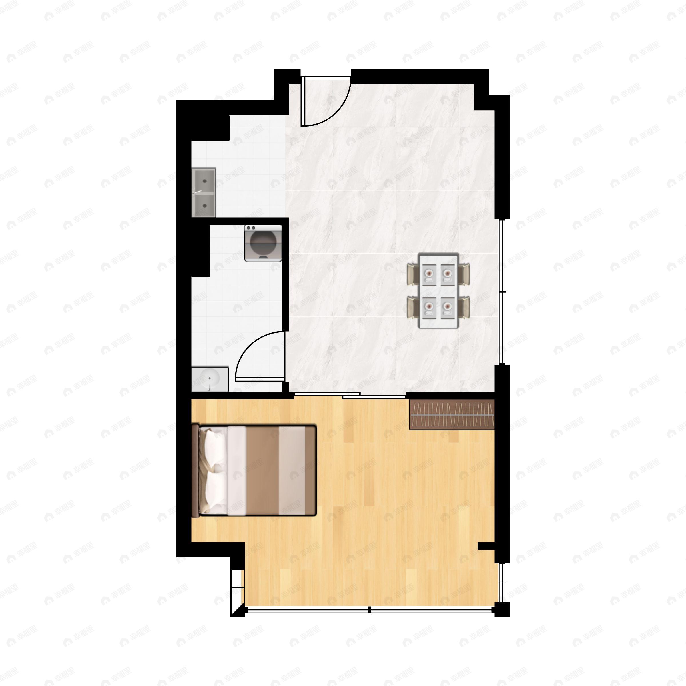 1室2厅1卫建面60m²南户型图