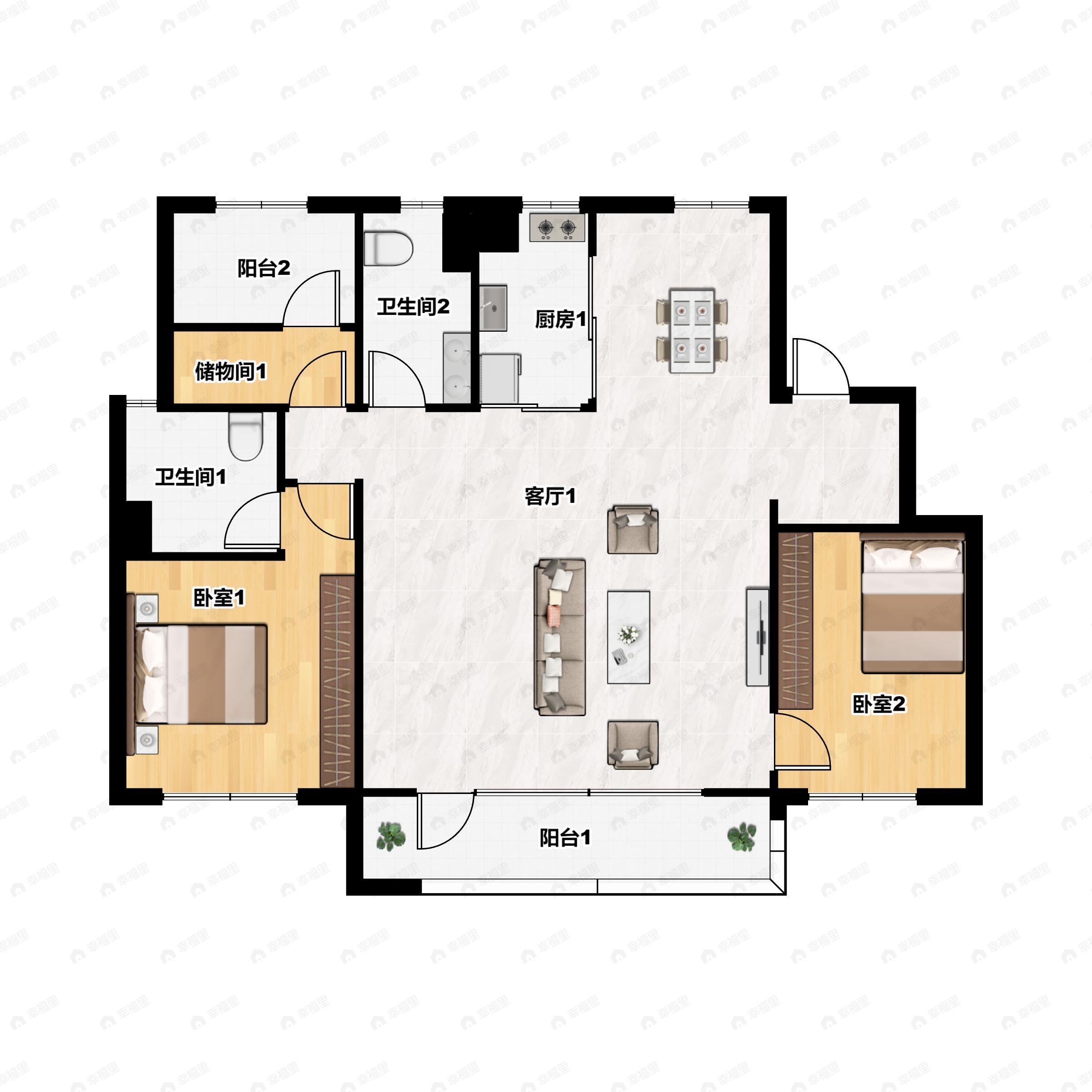 万科城望云起四季3室2厅2卫户型图