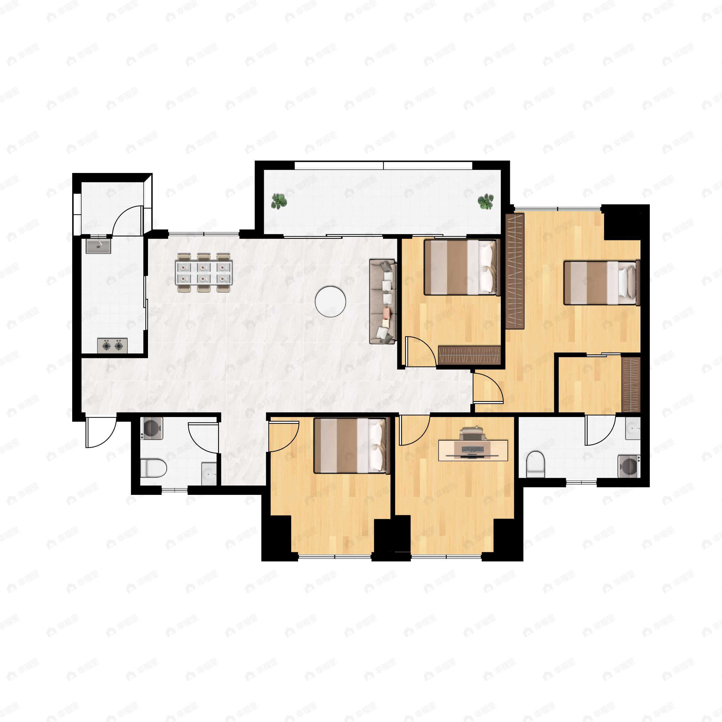 4室2厅2卫建面128平南户型图