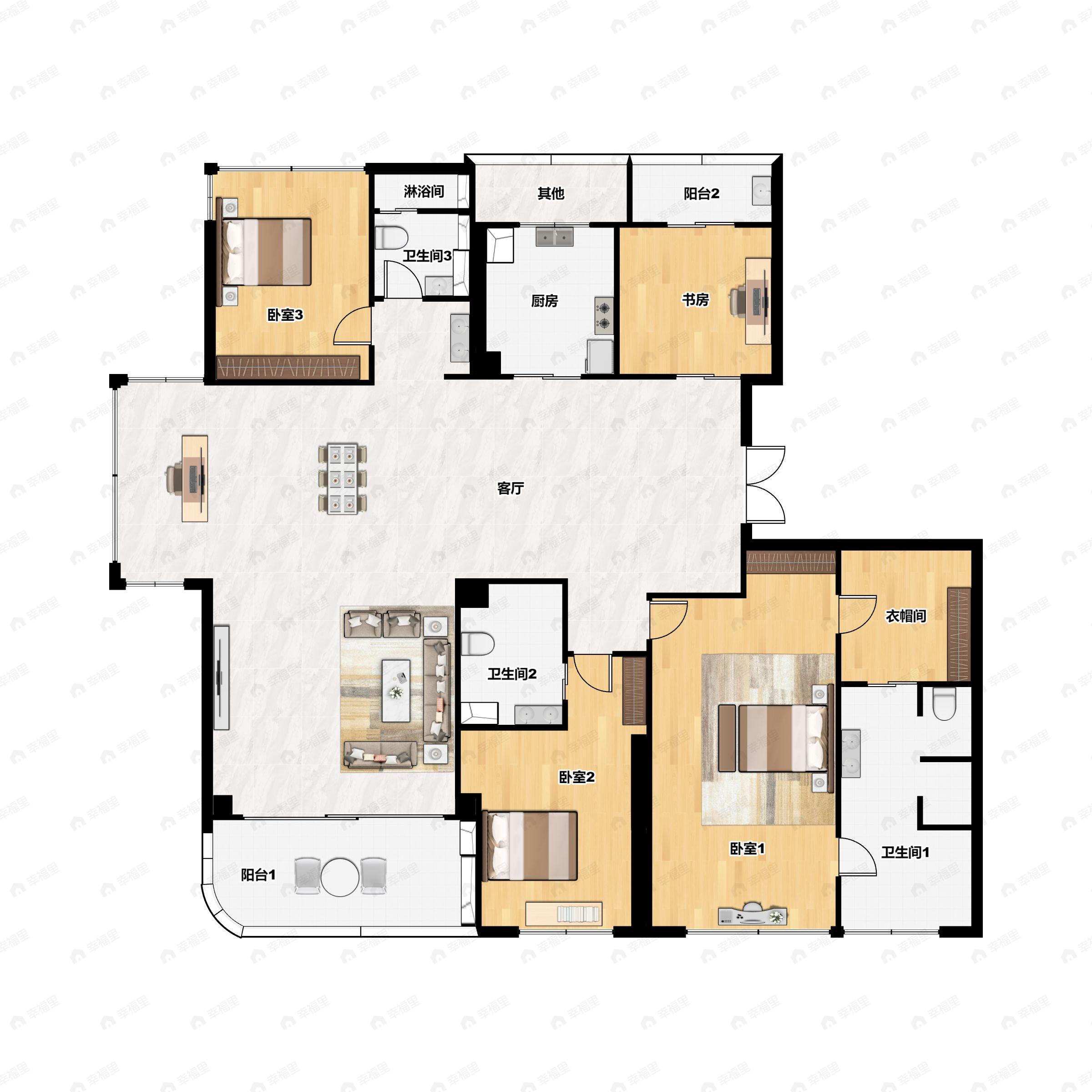 4室2厅3卫建面235m²北|南|东|西户型图