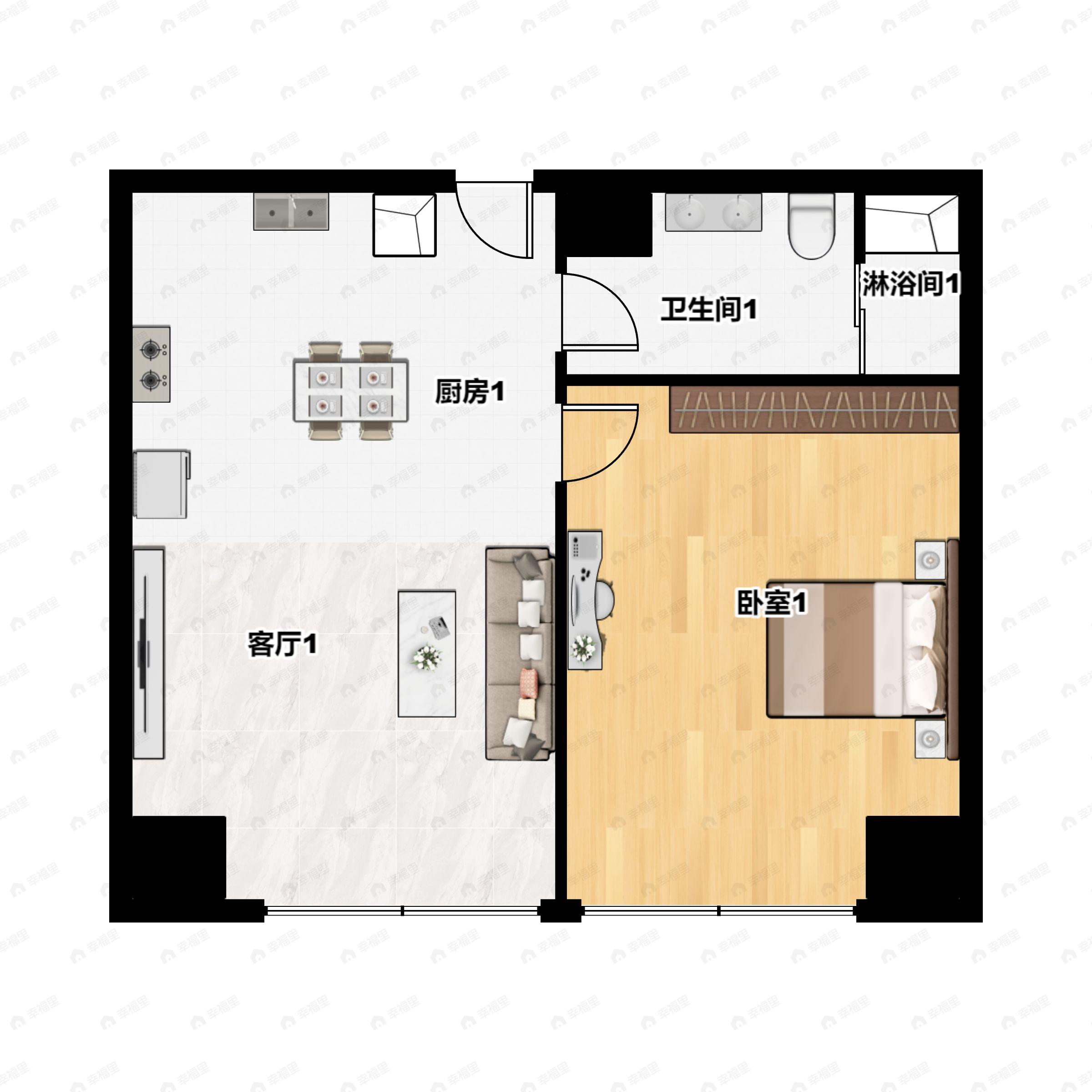 1室2厅1卫建面85平户型图