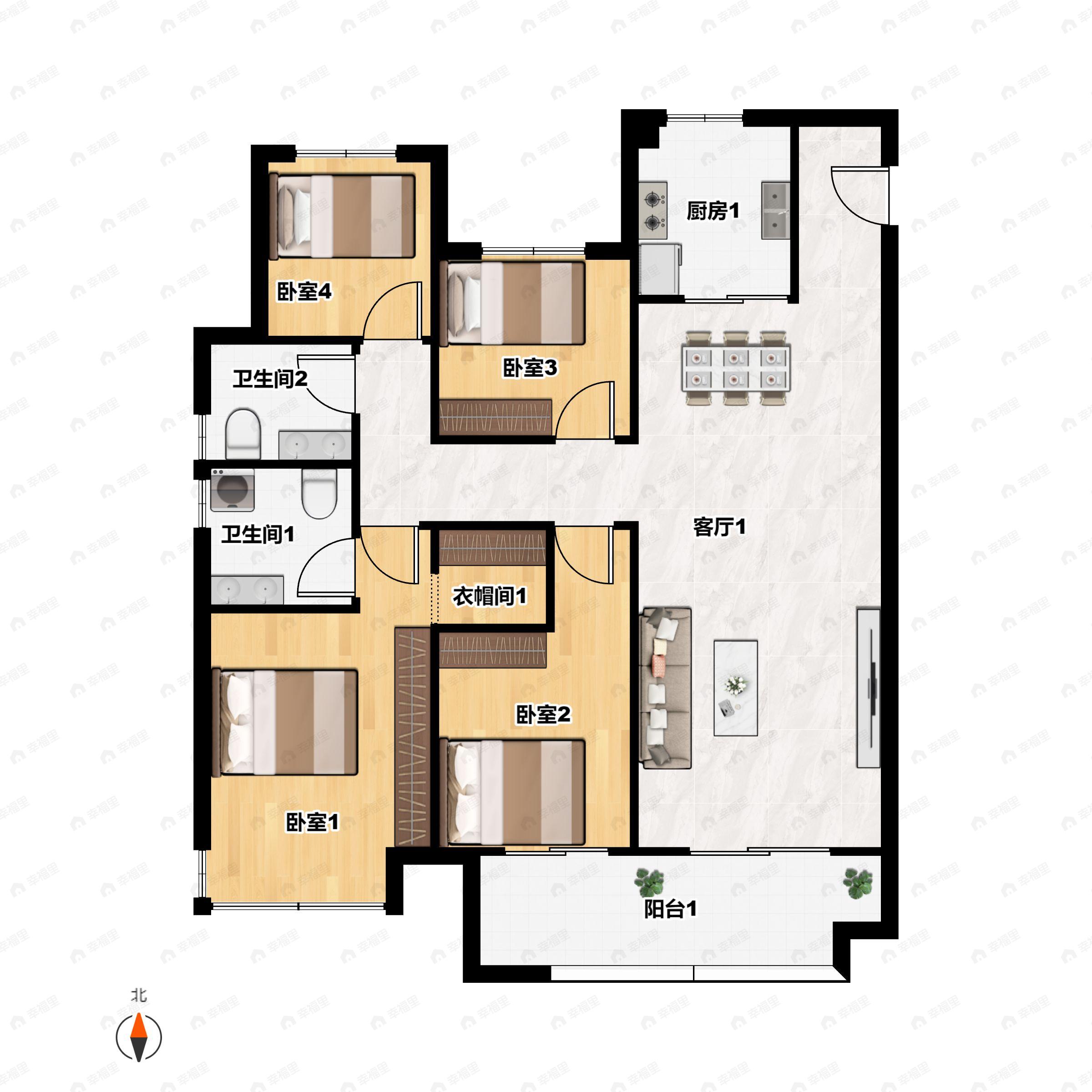 4室2厅2卫建面141平南户型图