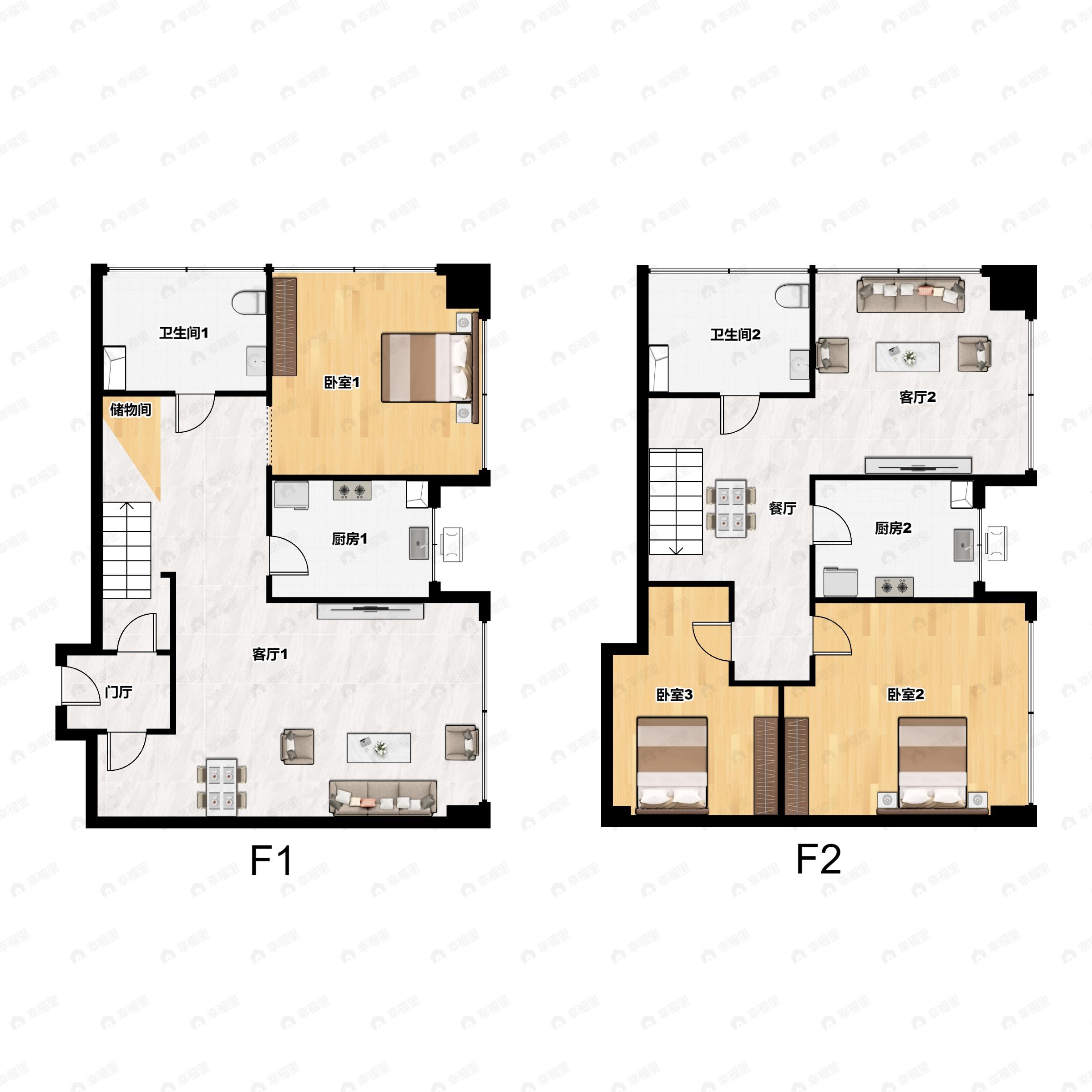 3室2厅2卫建面75平户型图