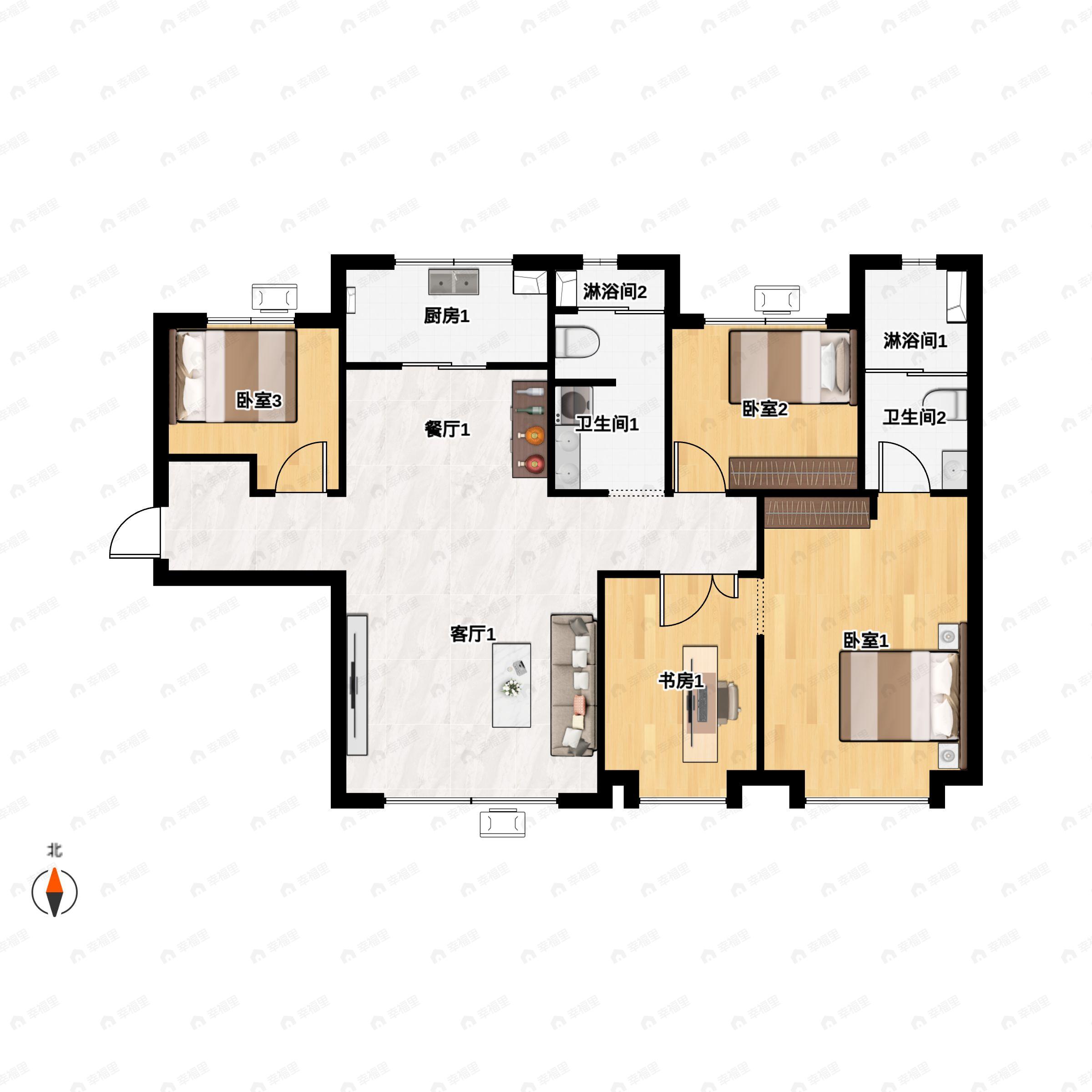 4室2厅2卫建面136平户型图