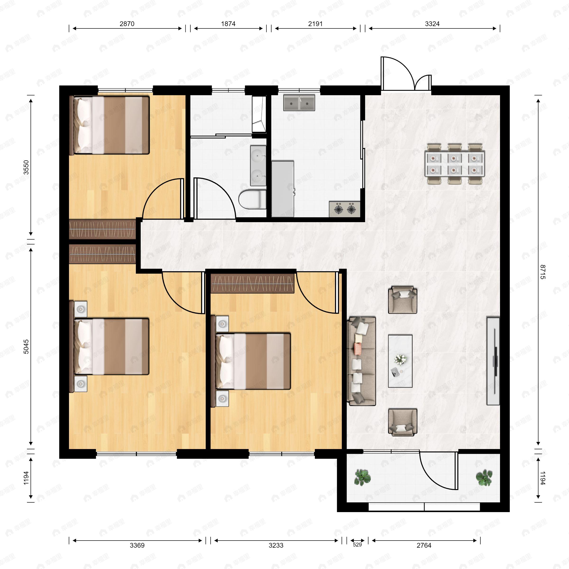 荣恒星宅3室2厅1卫户型图