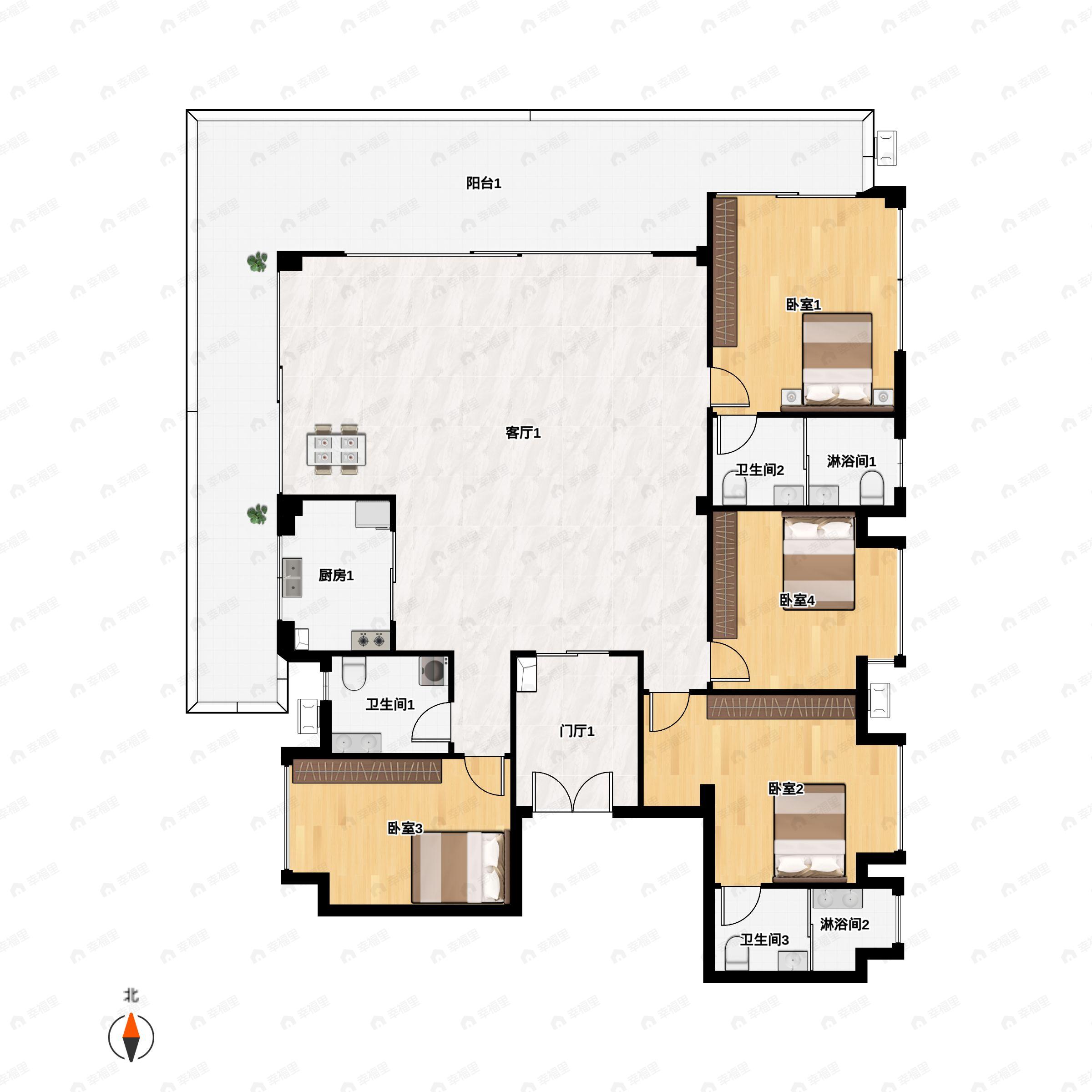 4室2厅2卫建面205平户型图