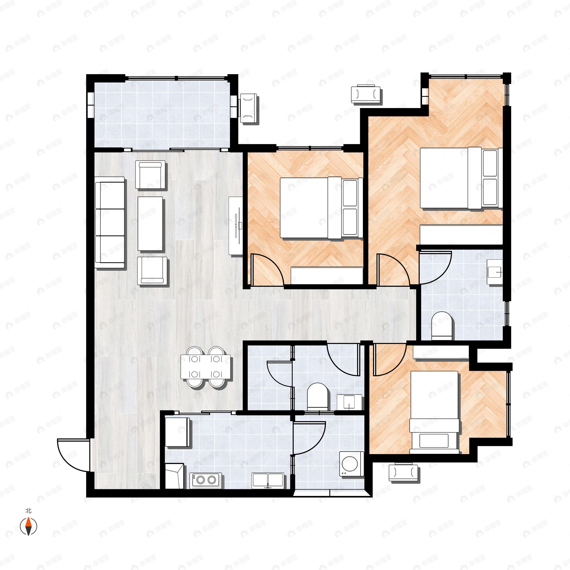 3室2厅2卫建面94平户型图