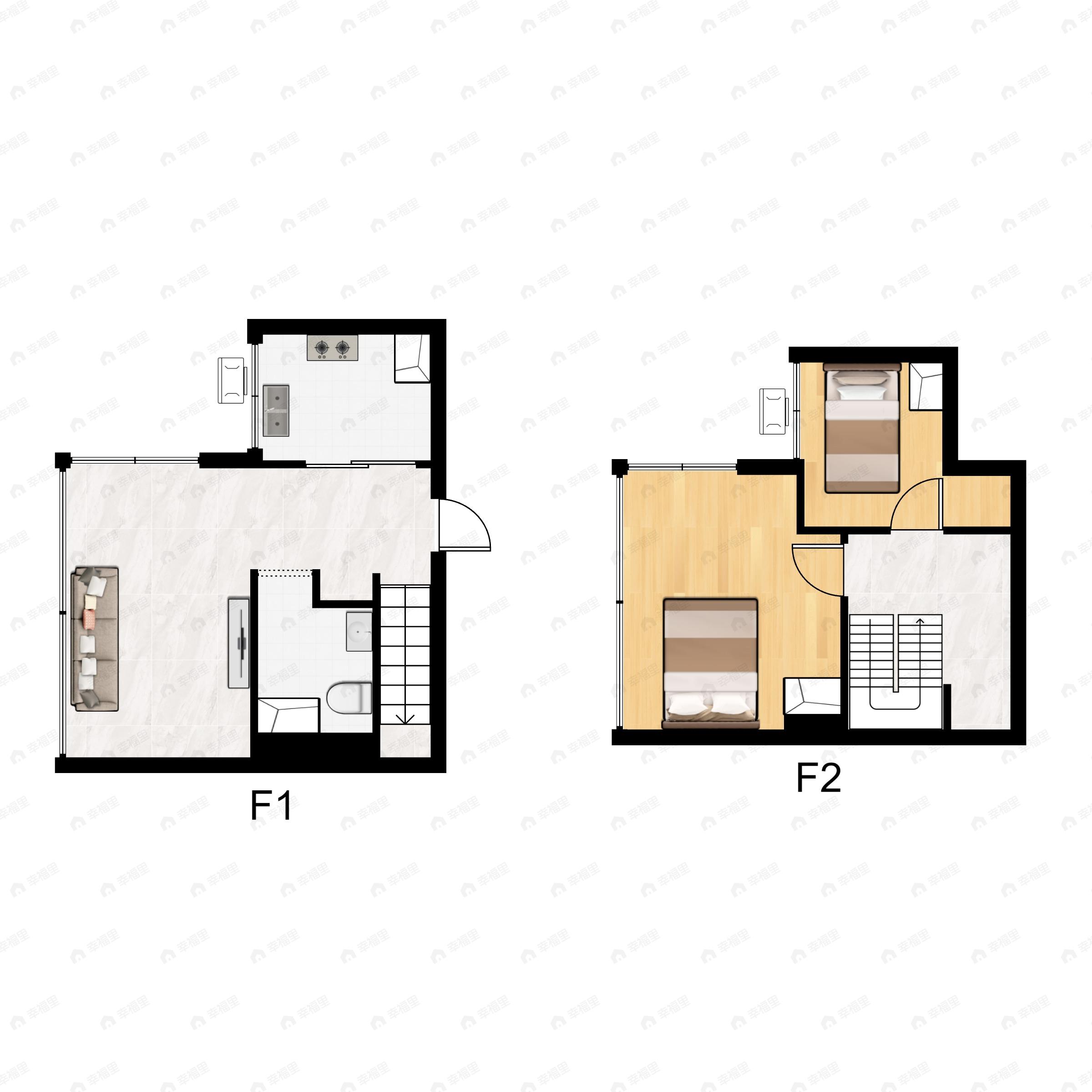2室1厅1卫建面29平西户型图
