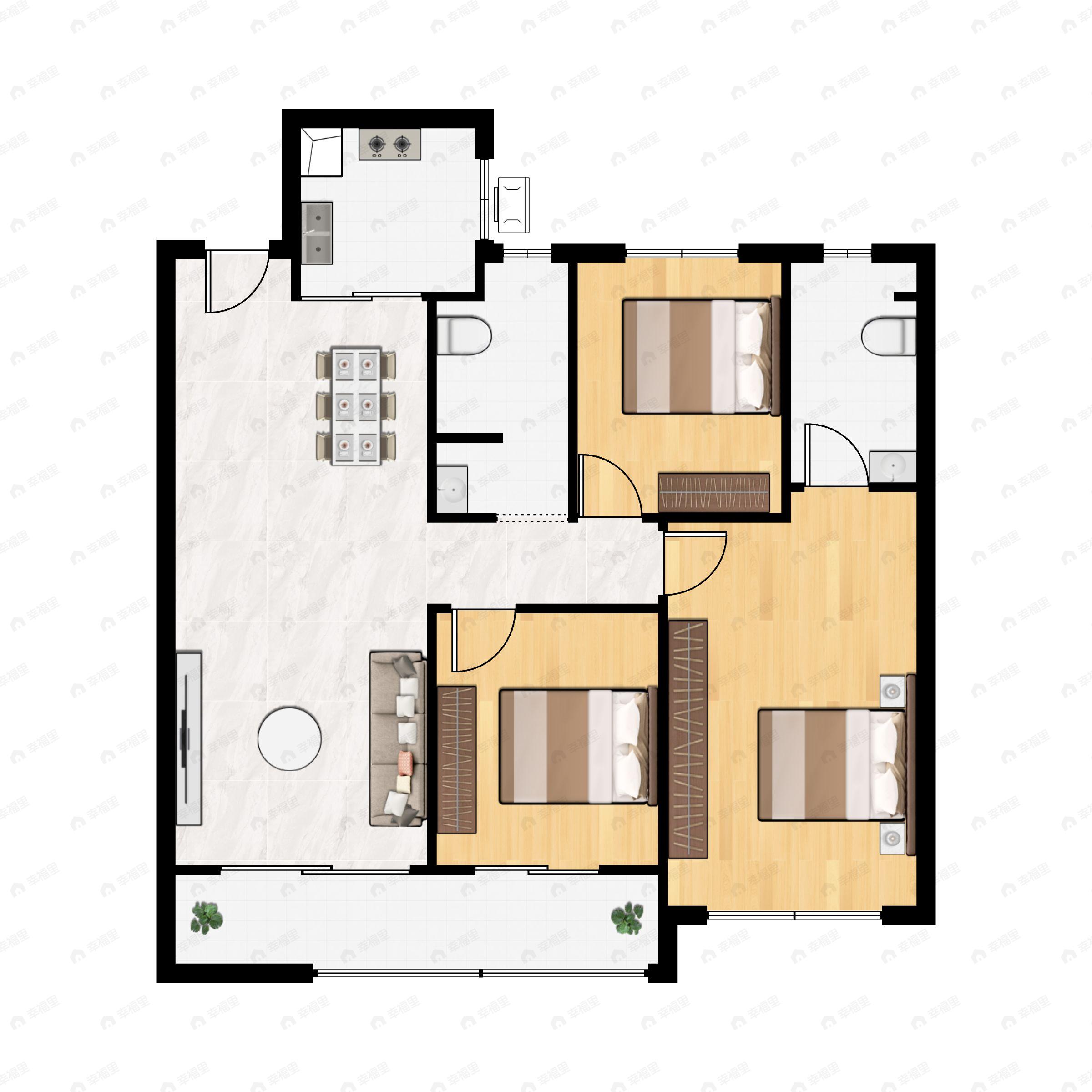 3室2厅2卫建面108平户型图