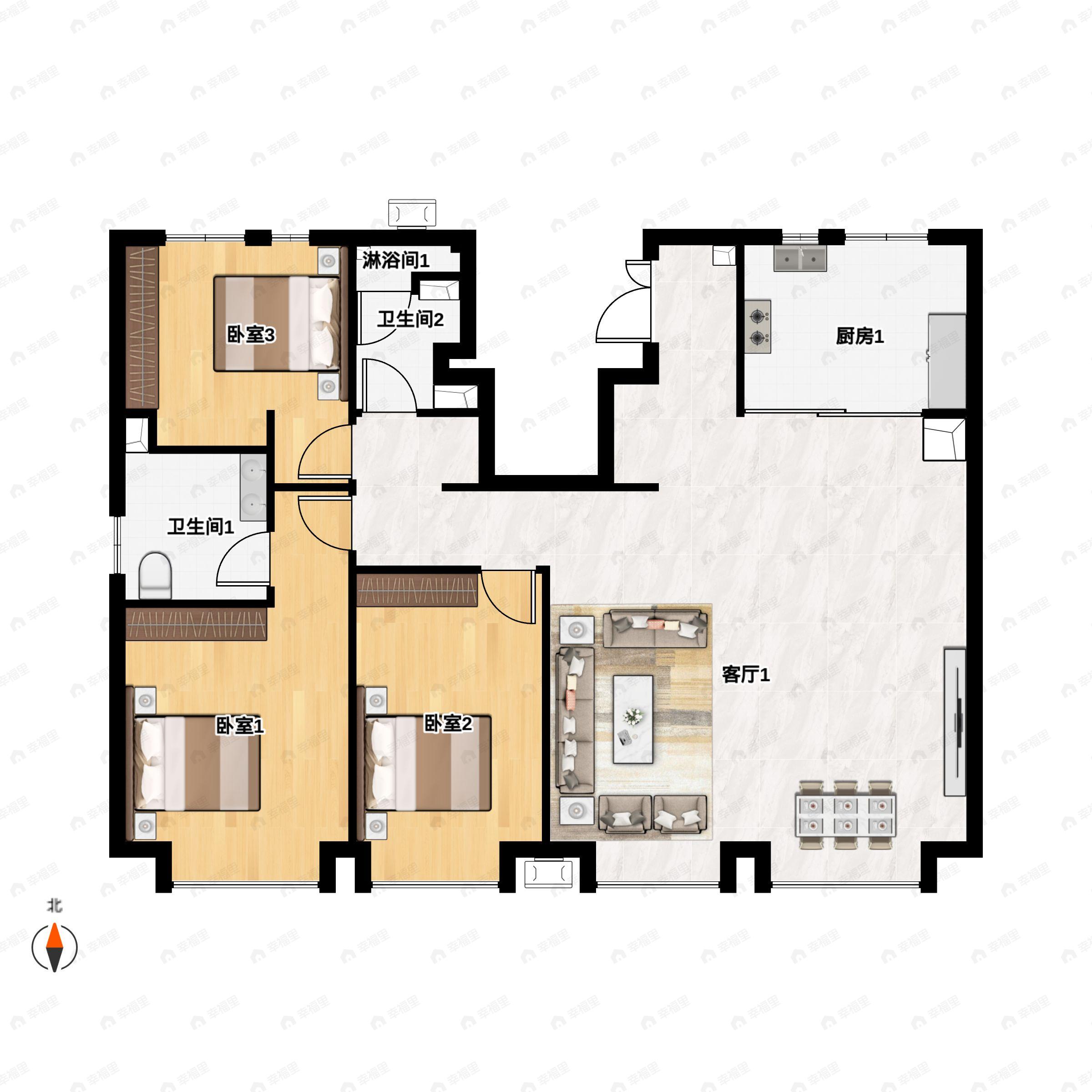 3室2厅2卫建面148平户型图