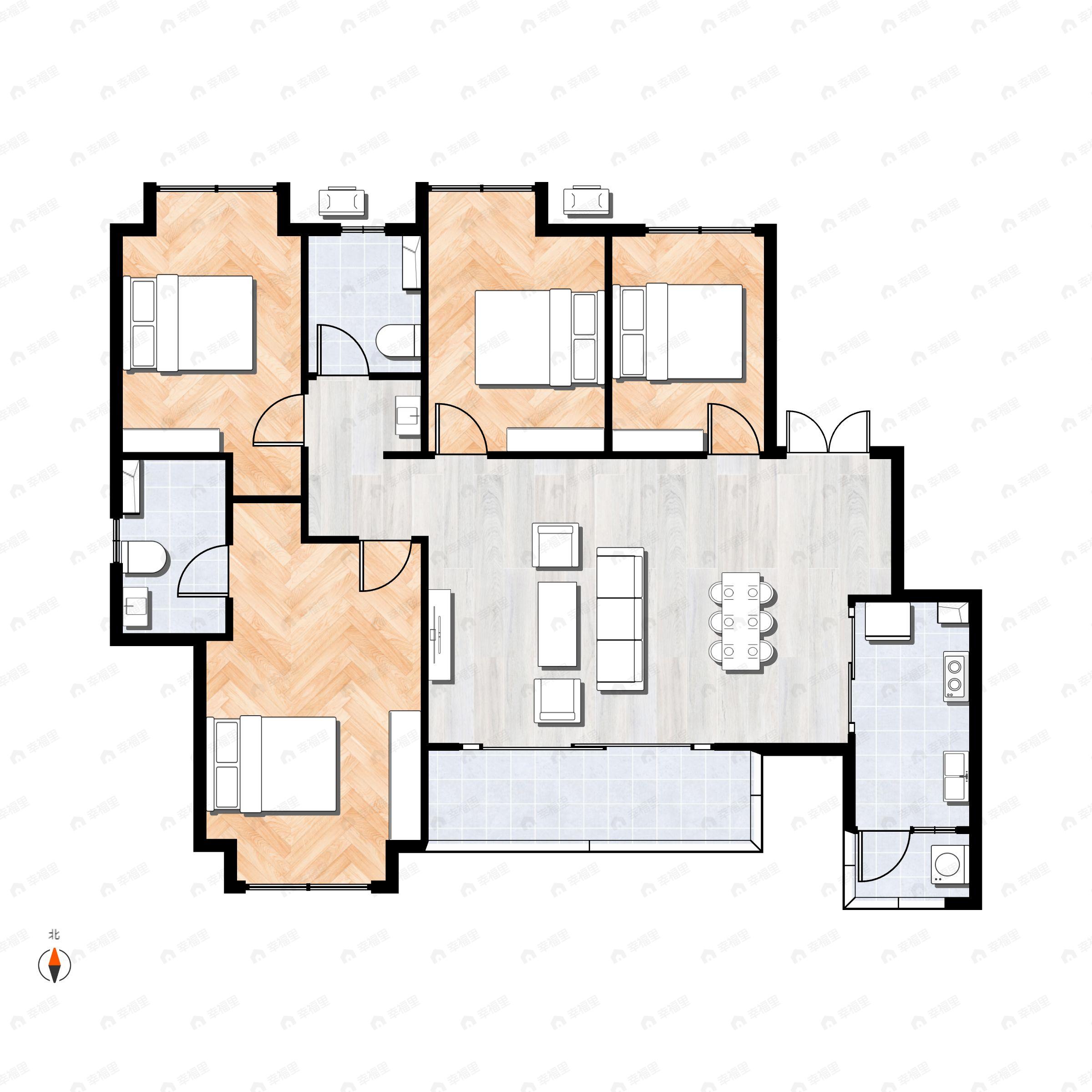 4室2厅2卫建面122平户型图