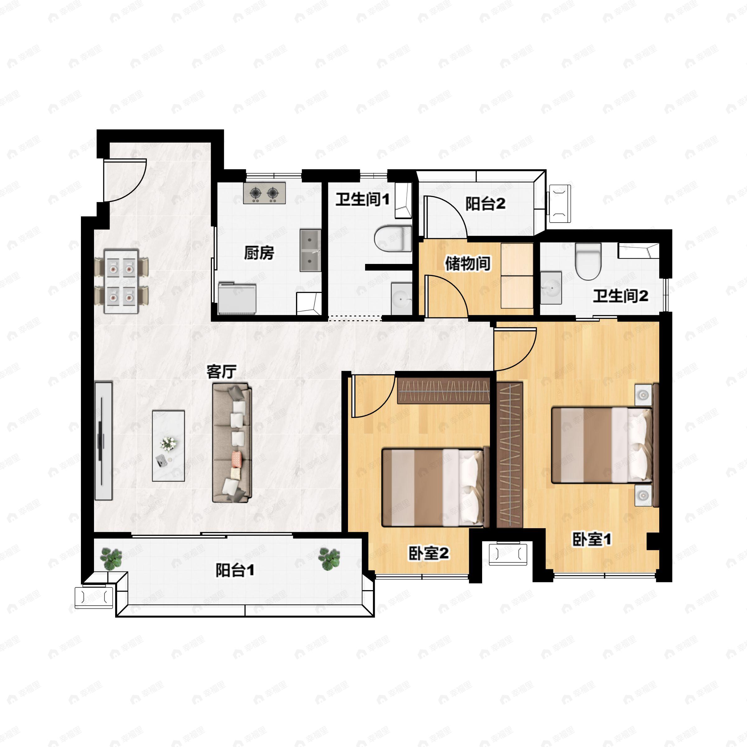 3室2厅2卫建面105平户型图