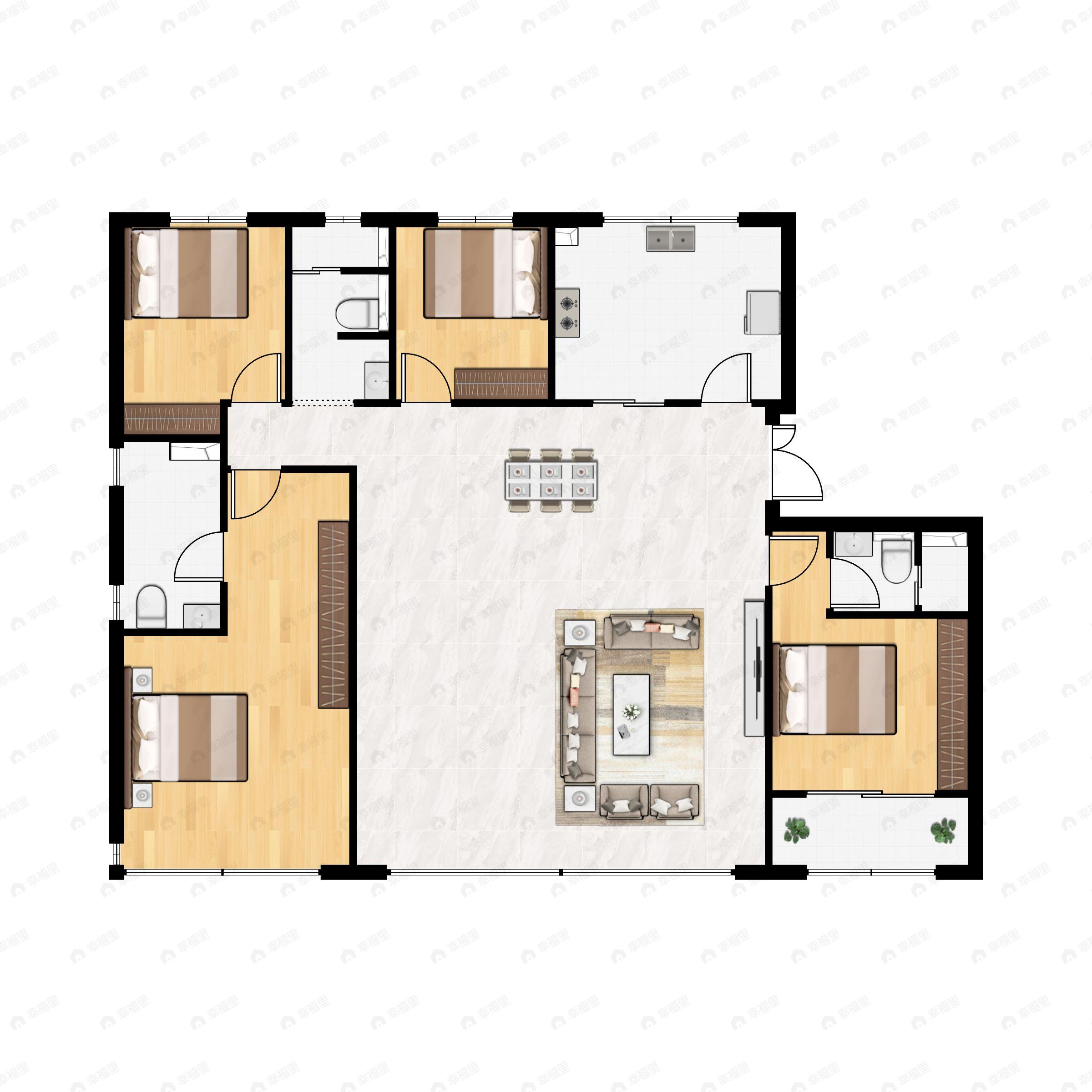 4室2厅3卫建面210平户型图
